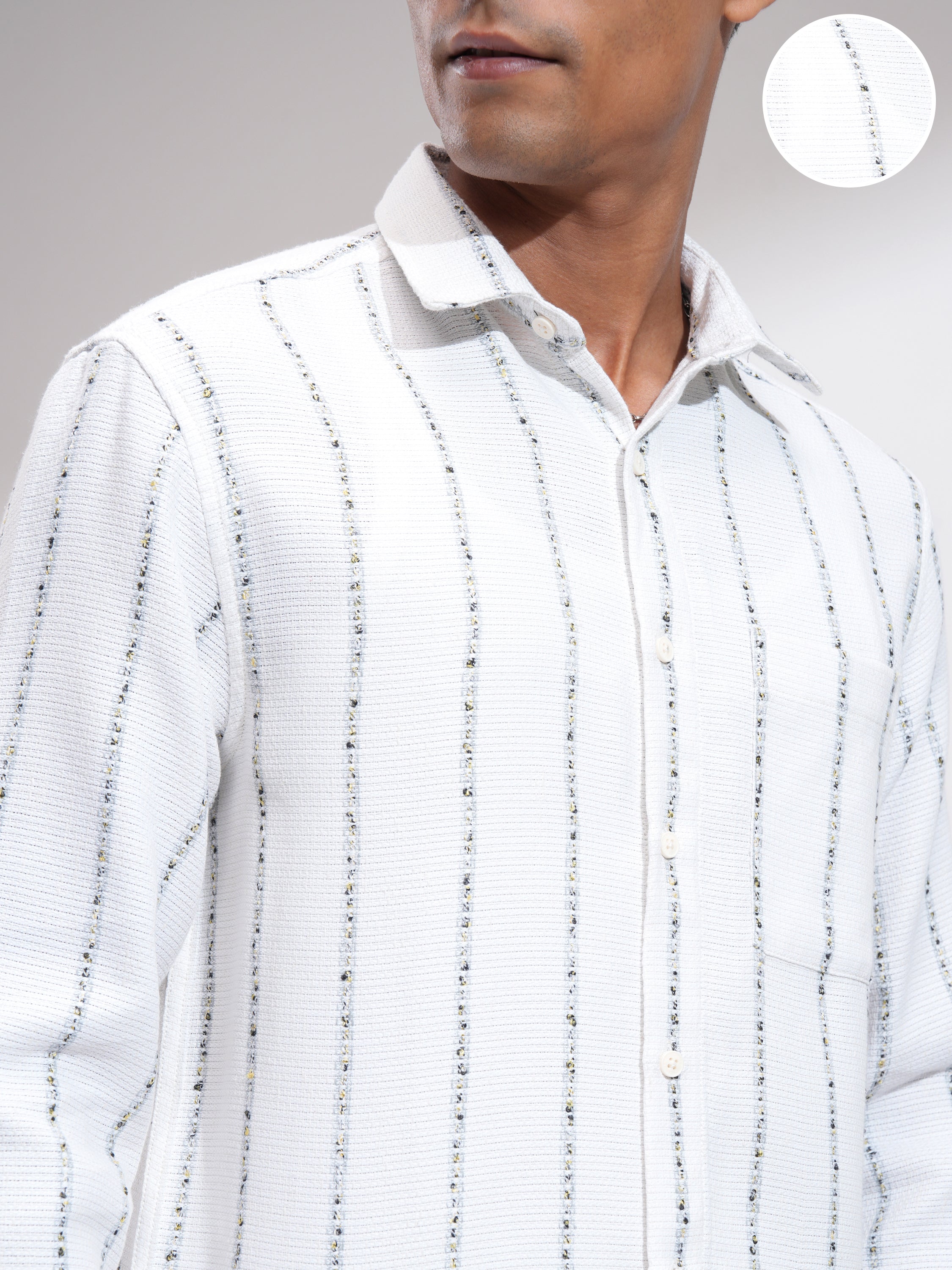 Highlander Men White Striped Relaxed Fit Casual Shirt - White - Image 5