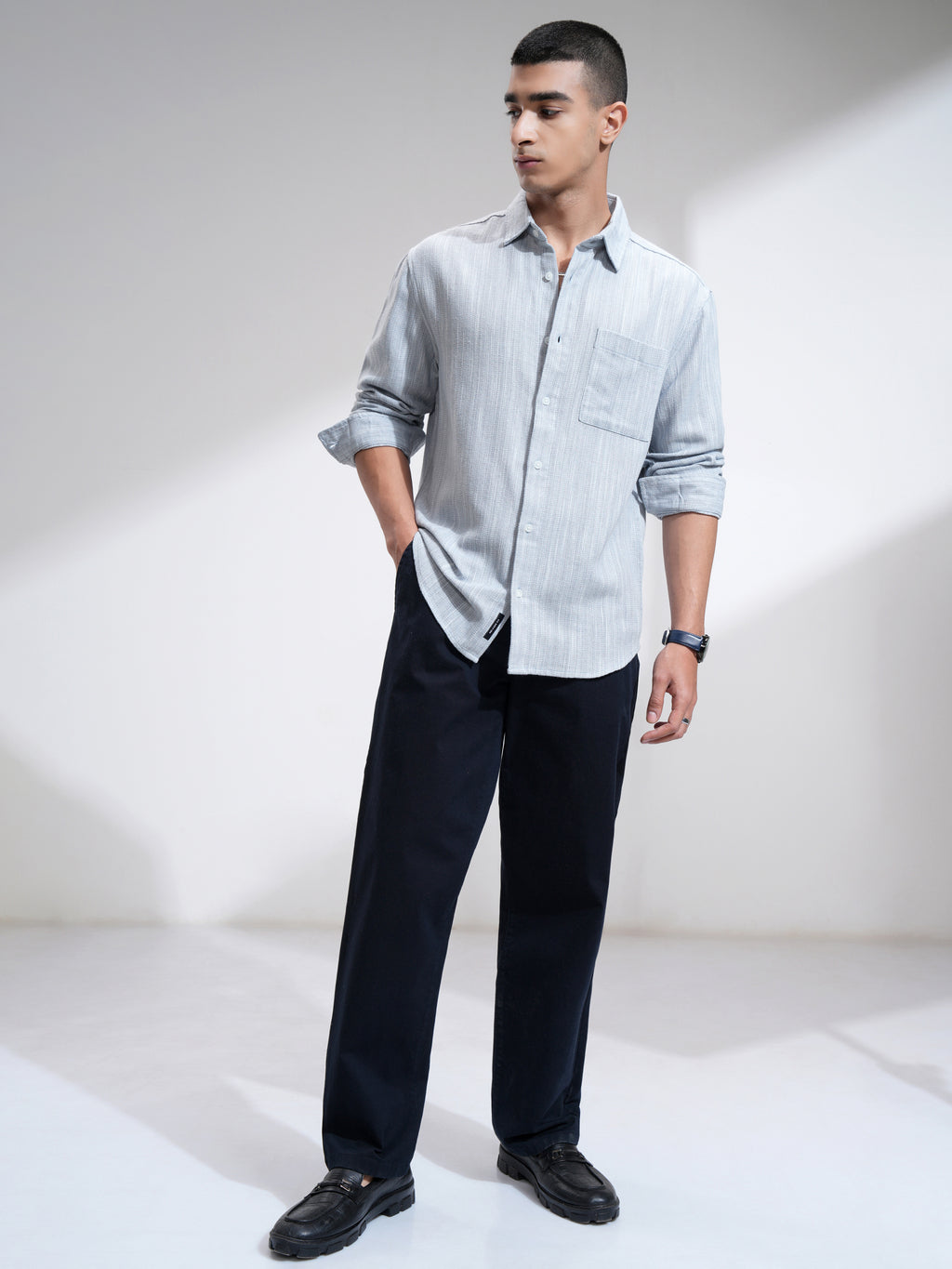 Highlander Men Blue Self Design Relaxed Fit Casual Shirt - Blue - Image 2