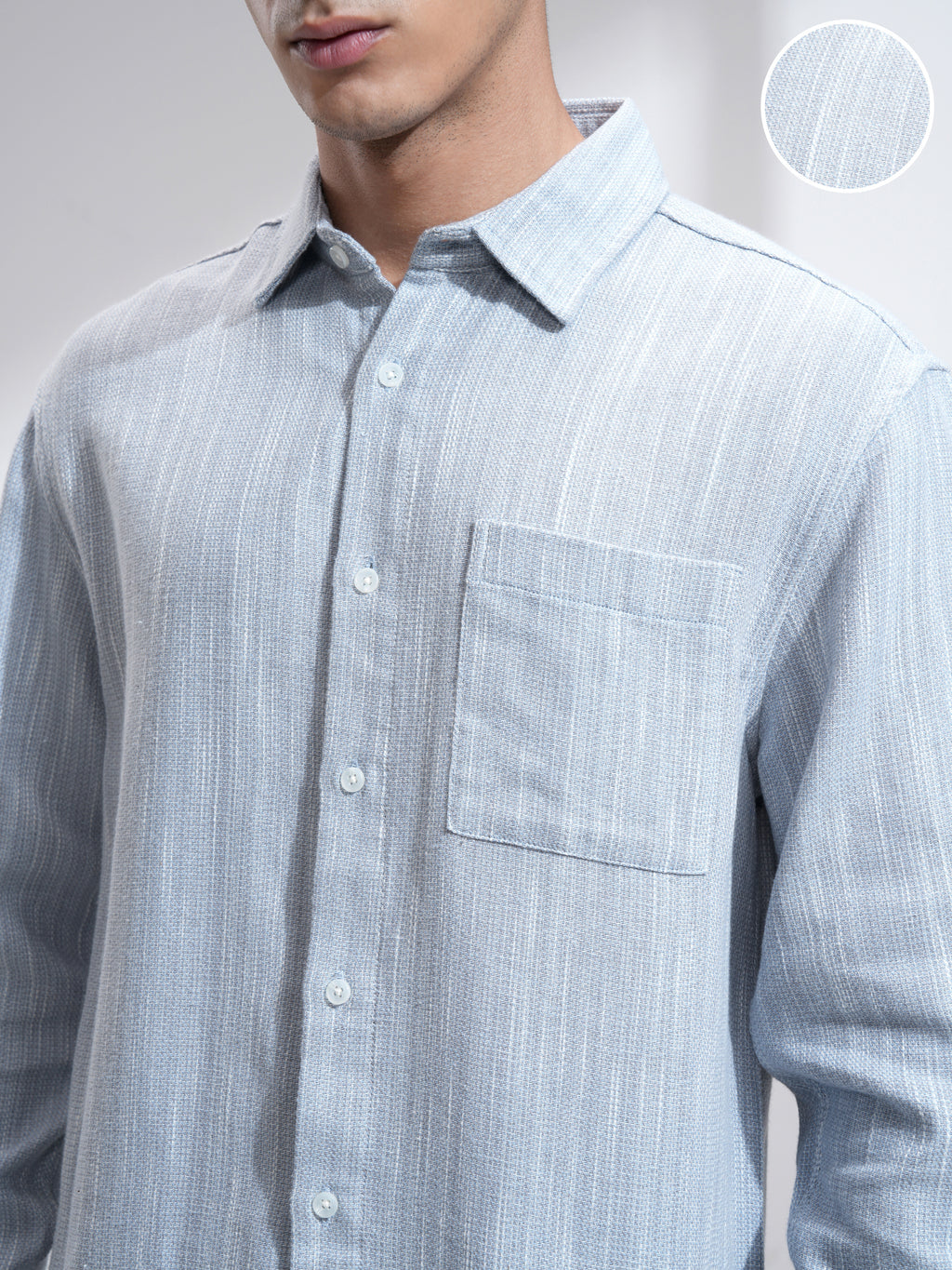 Highlander Men Blue Self Design Relaxed Fit Casual Shirt - Blue - Image 5