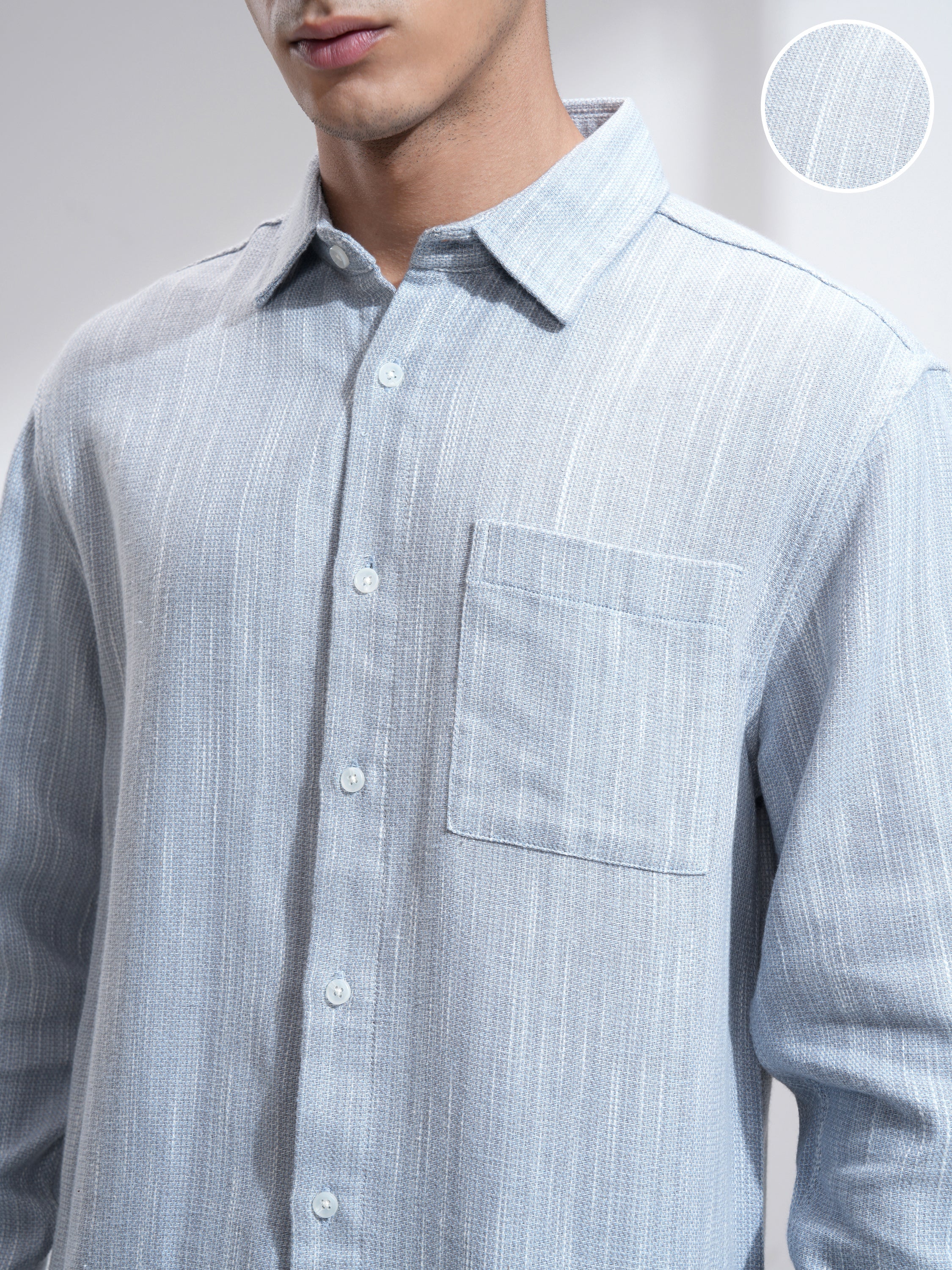 Highlander Men Blue Self Design Relaxed Fit Casual Shirt - Blue - Image 5