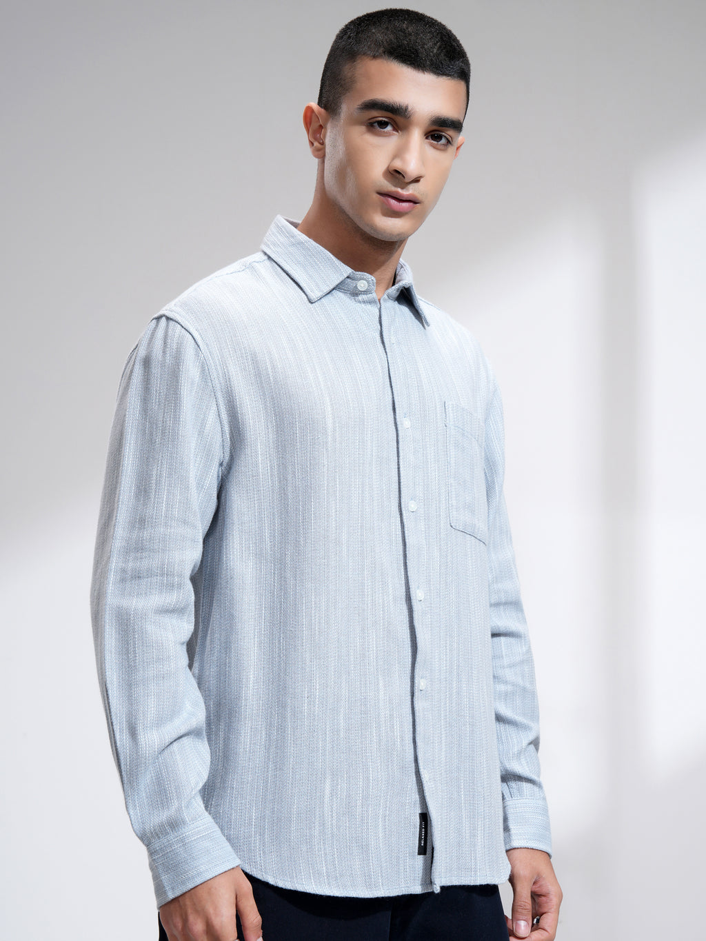 Highlander Men Blue Self Design Relaxed Fit Casual Shirt - Blue - Image 6