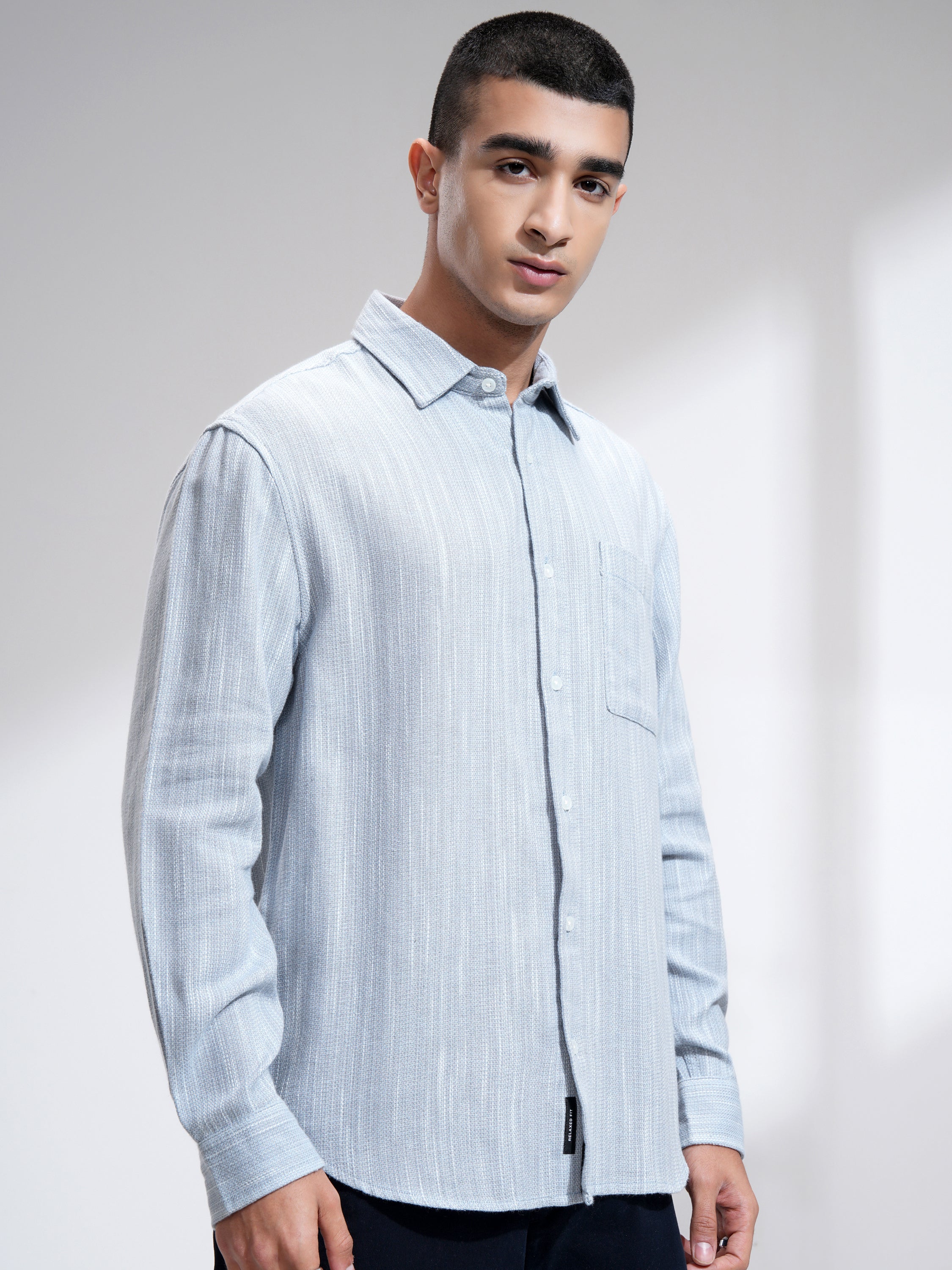 Highlander Men Blue Self Design Relaxed Fit Casual Shirt - Blue - Image 6