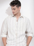 Highlander Men Cream Striped Relaxed Fit Casual Shirt - Cream - Image 1
