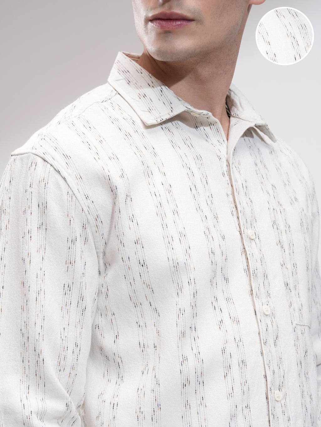 Highlander Men Cream Striped Relaxed Fit Casual Shirt - Cream - Image 5