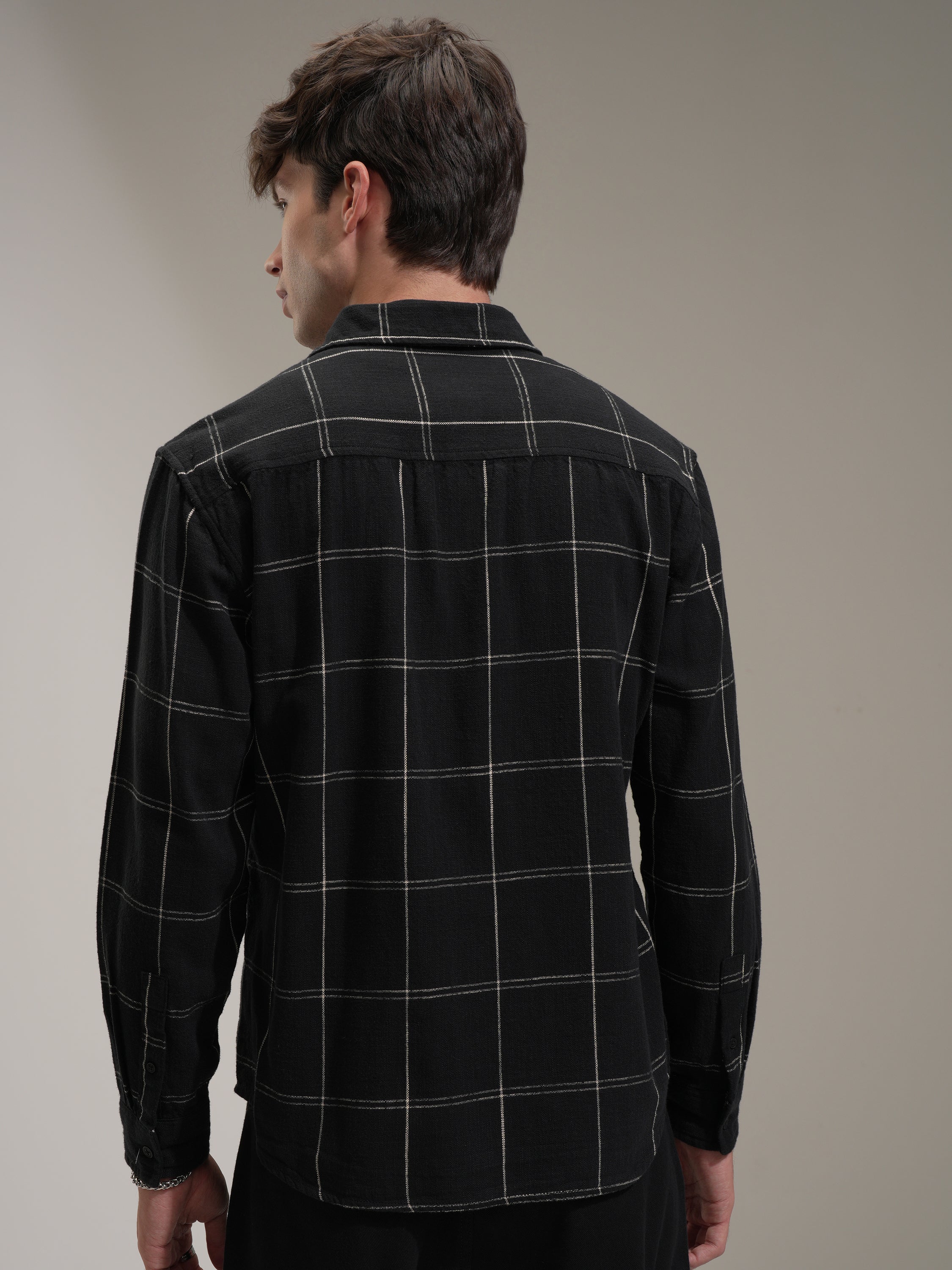 Highlander Men Black Checked Relaxed Fit Casual Shirt - Black - Image 3