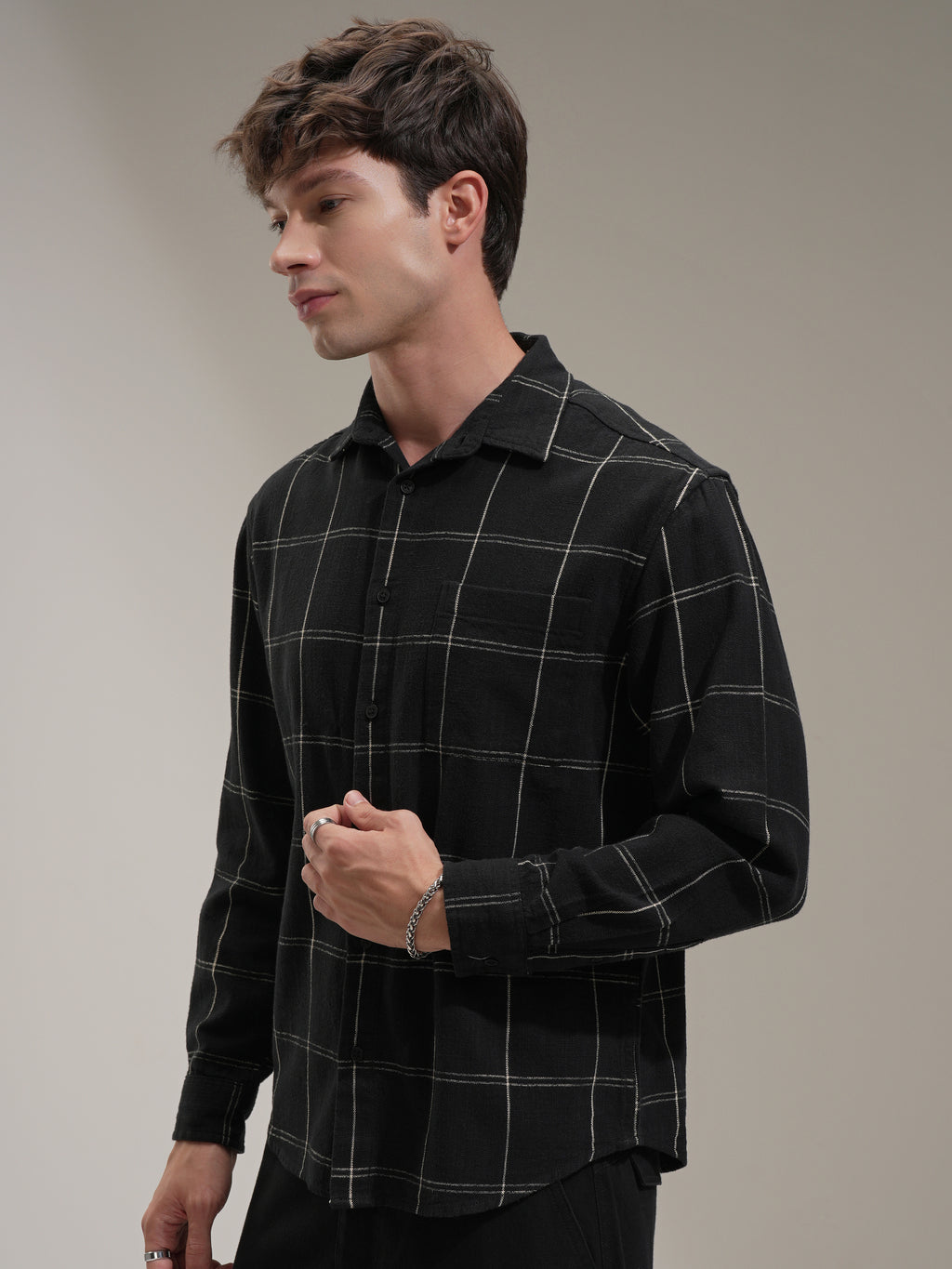 Highlander Men Black Checked Relaxed Fit Casual Shirt - Black - Image 4