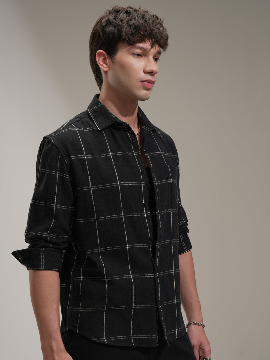 Highlander Men Black Checked Relaxed Fit Casual Shirt - Black - Image 6
