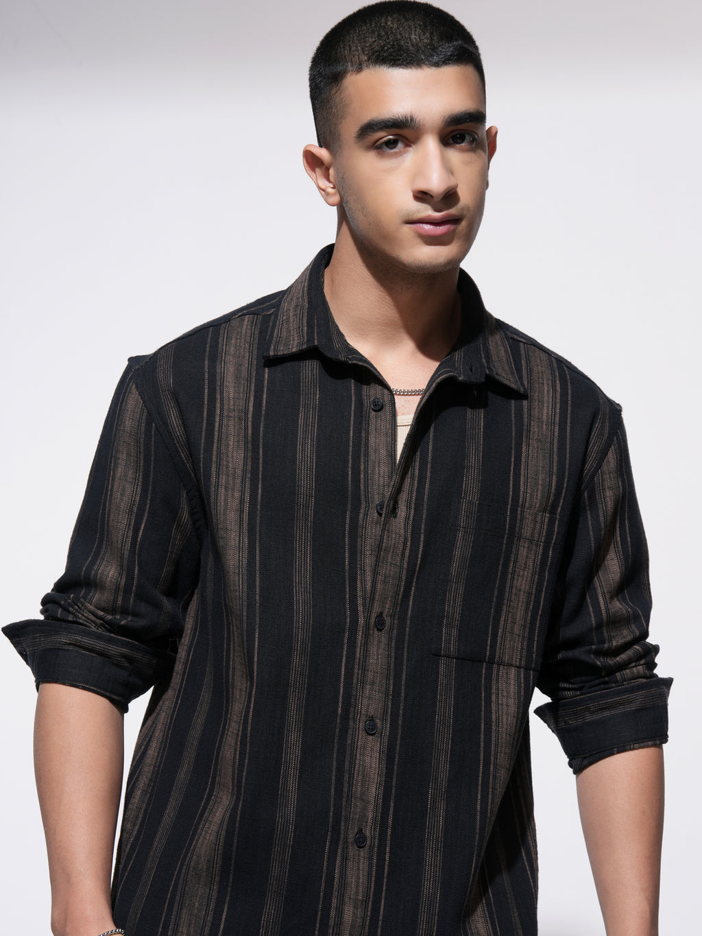 Highlander Men Black Striped Relaxed Fit Casual Shirt - Black - Image 1
