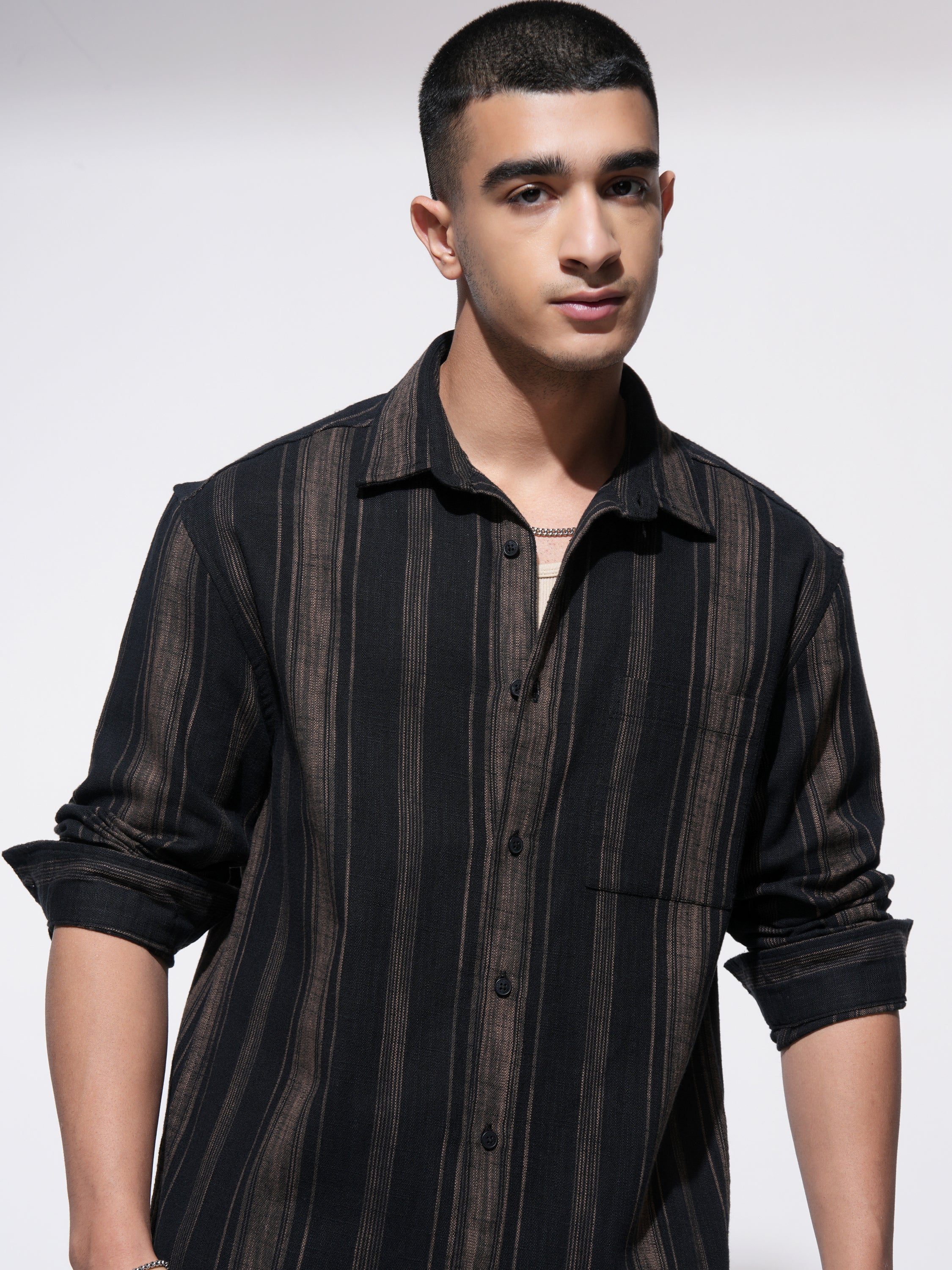 Highlander Men Black Striped Relaxed Fit Casual Shirt - Black - Image 1