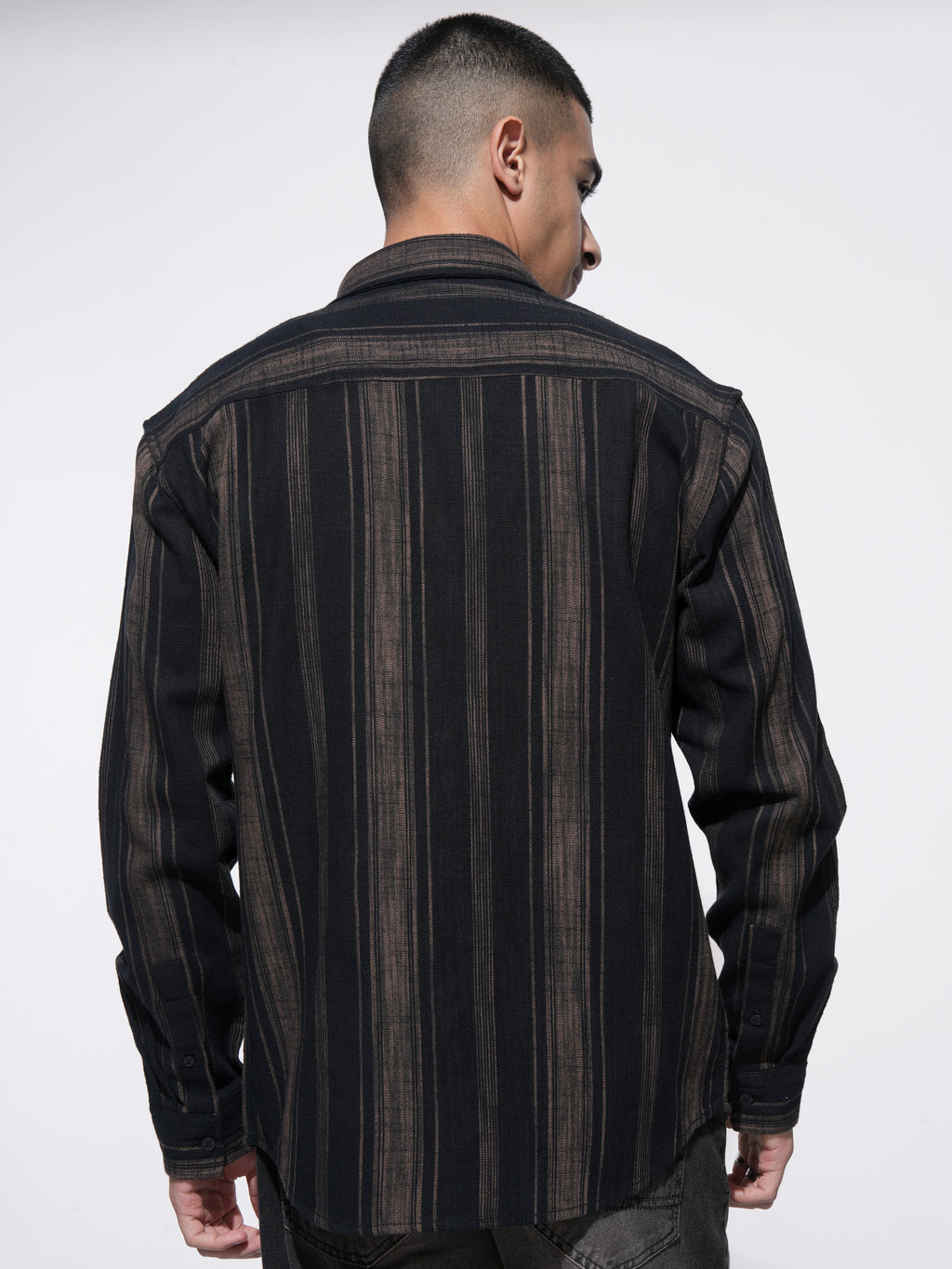 Highlander Men Black Striped Relaxed Fit Casual Shirt - Black - Image 3