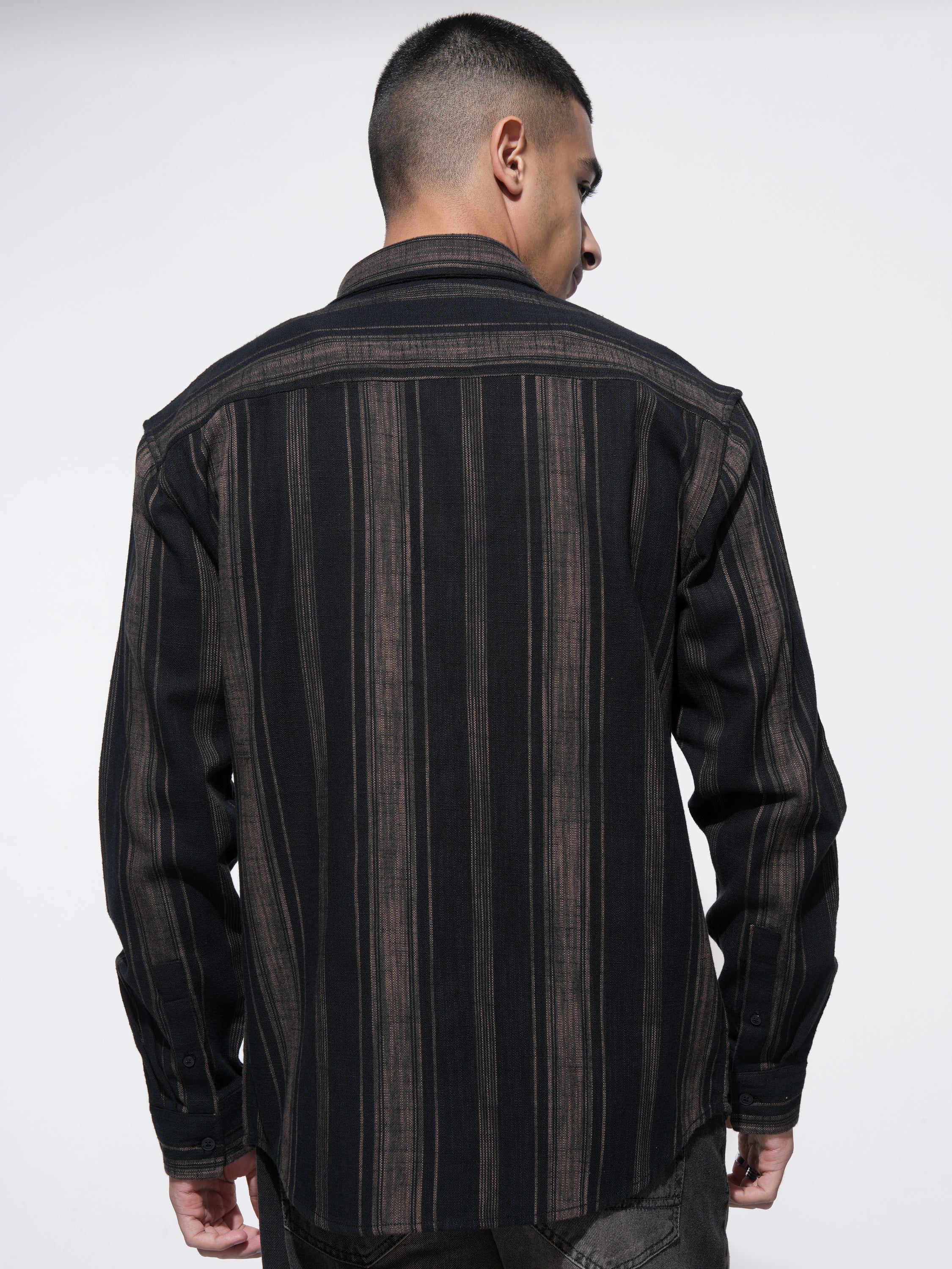 Highlander Men Black Striped Relaxed Fit Casual Shirt - Black - Image 3