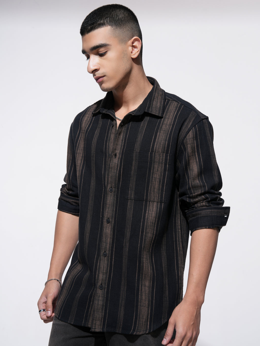 Highlander Men Black Striped Relaxed Fit Casual Shirt - Black - Image 4
