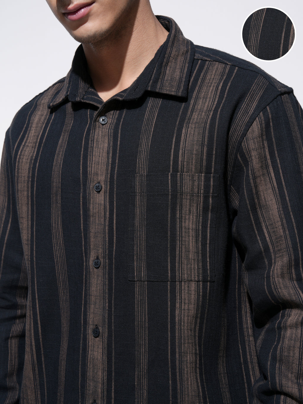 Highlander Men Black Striped Relaxed Fit Casual Shirt - Black - Image 5
