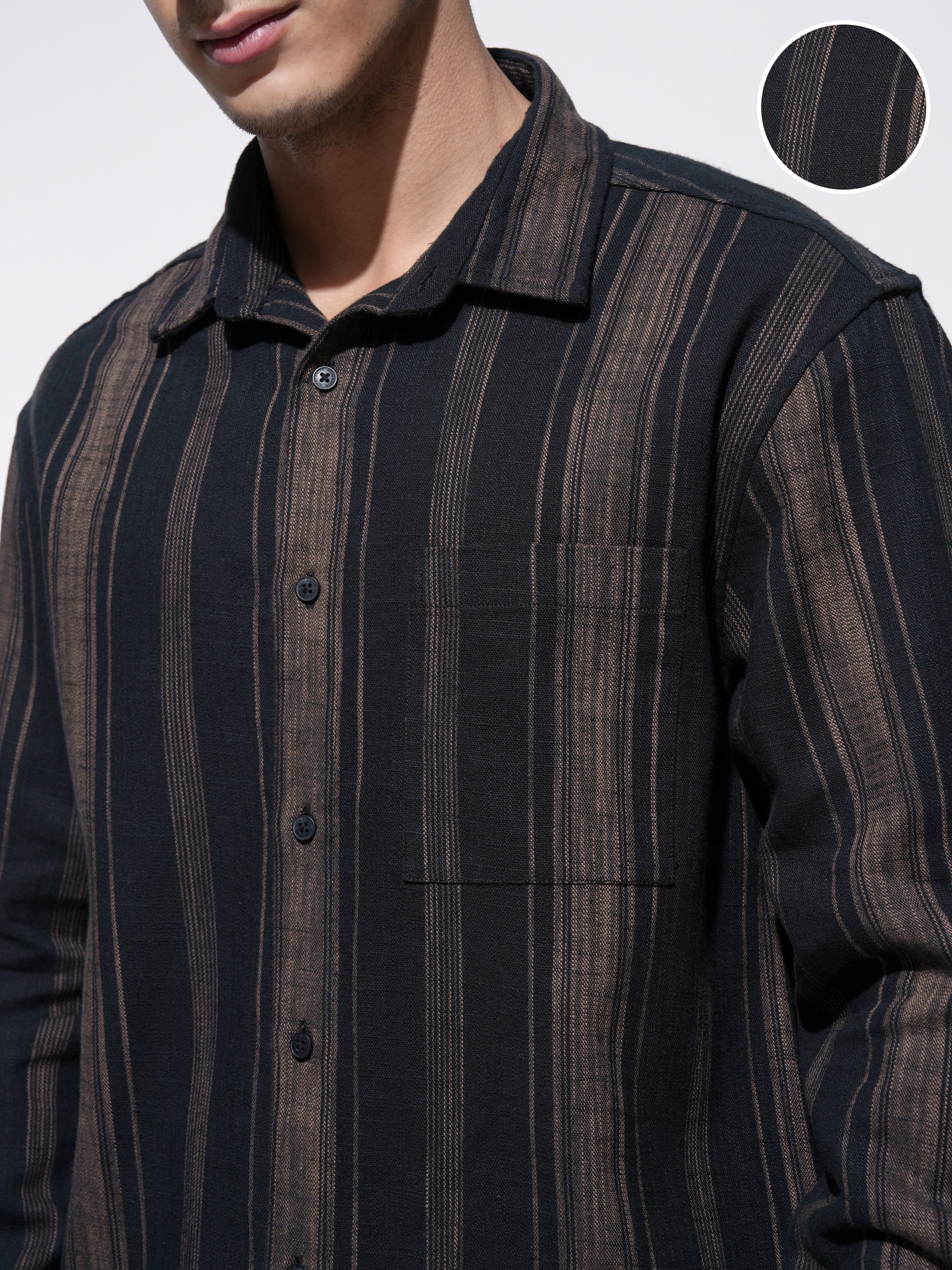 Highlander Men Black Striped Relaxed Fit Casual Shirt - Black - Image 5