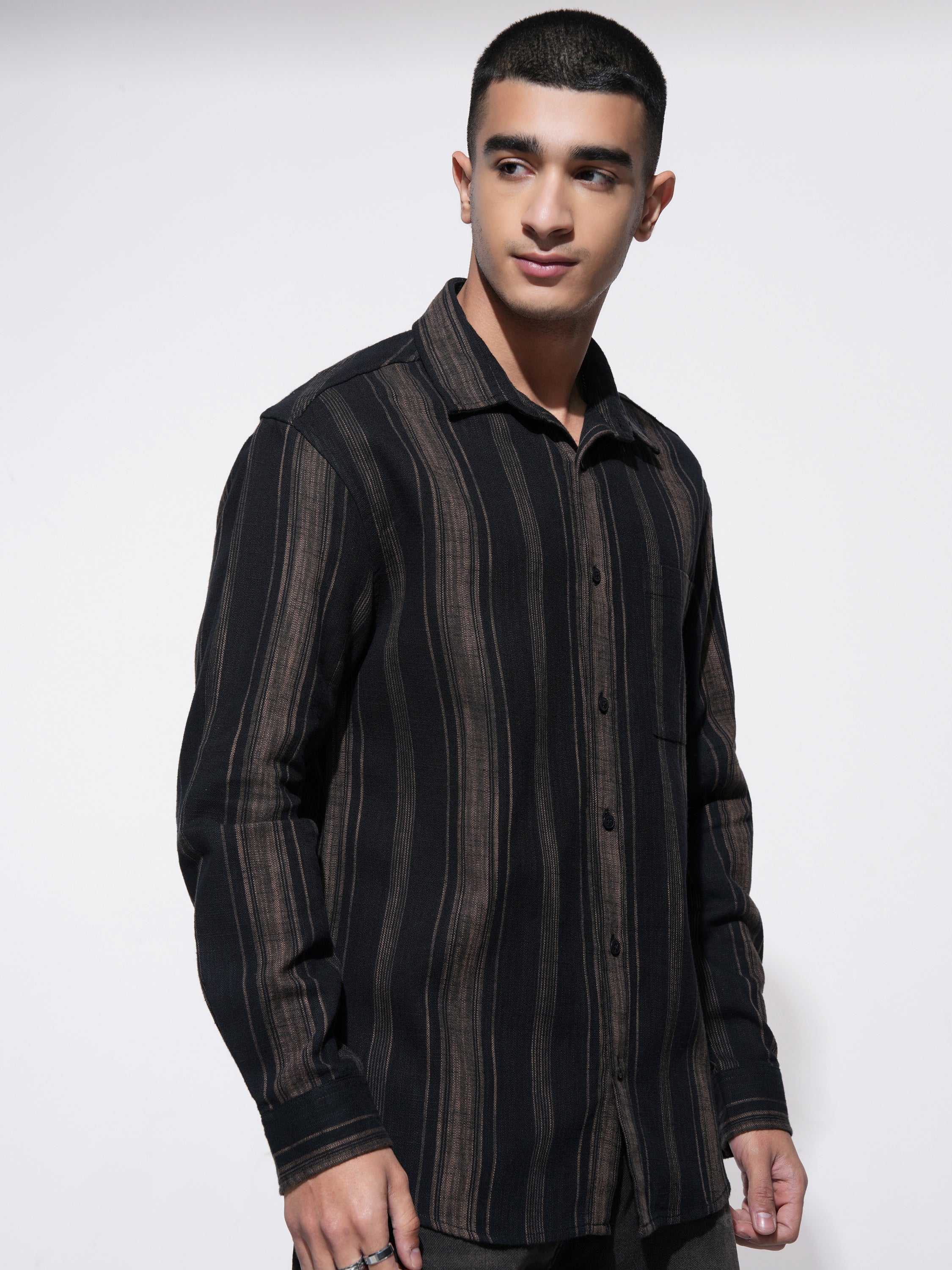 Highlander Men Black Striped Relaxed Fit Casual Shirt - Black - Image 6
