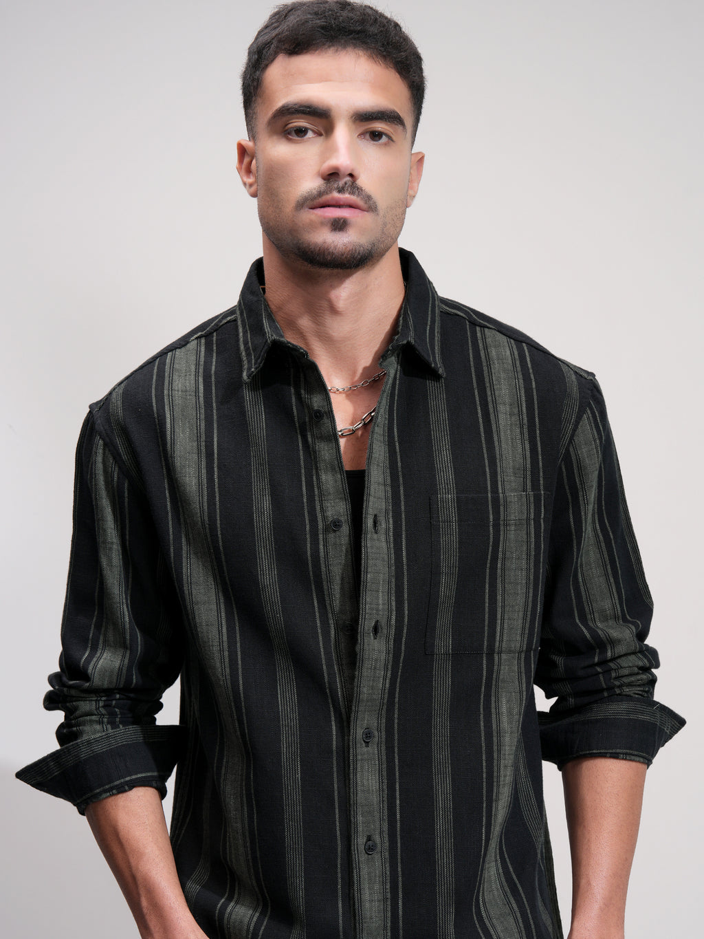 Highlander Men Black Striped Relaxed Fit Casual Shirt - Black - Image 1