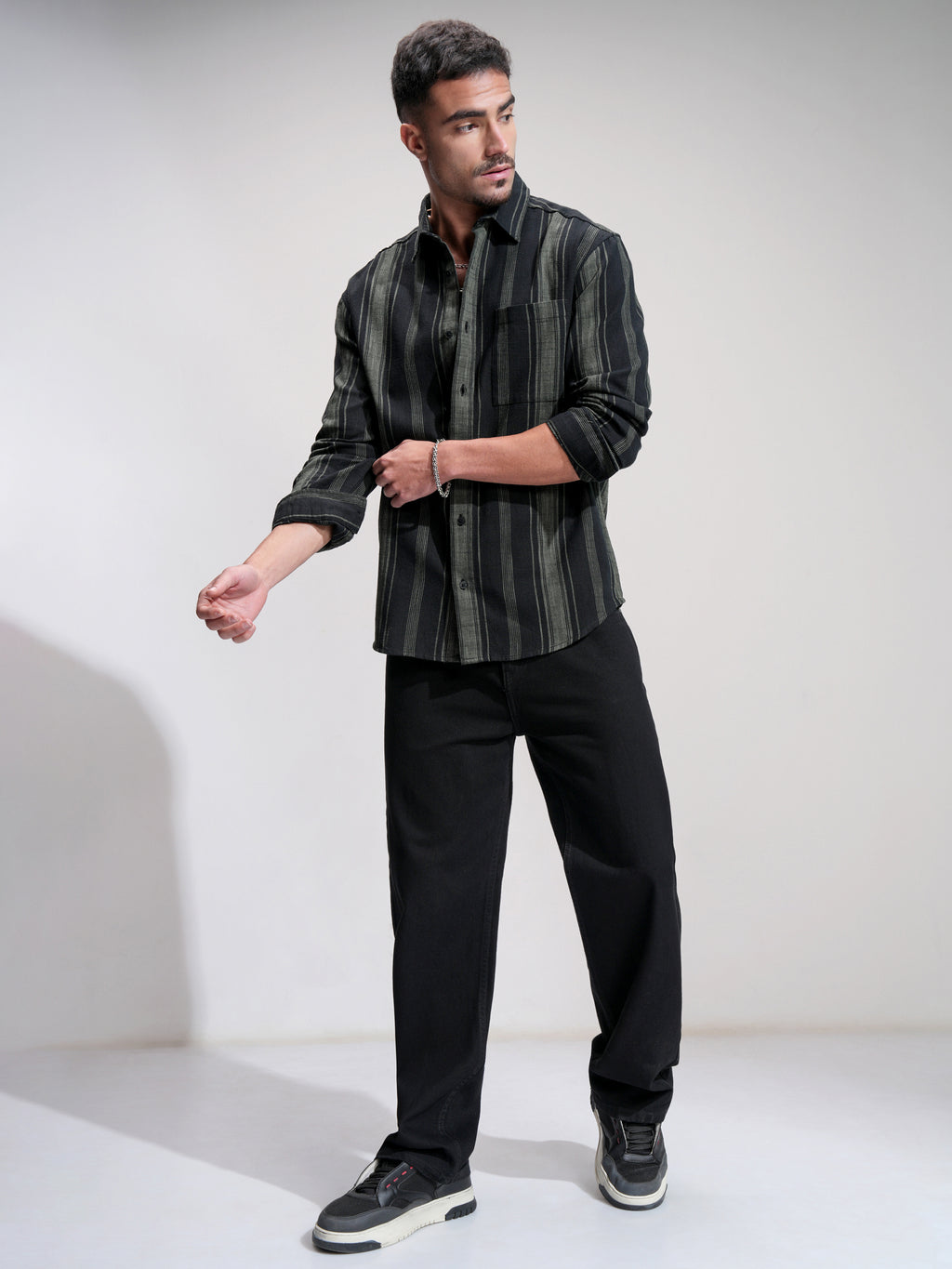 Highlander Men Black Striped Relaxed Fit Casual Shirt - Black - Image 2