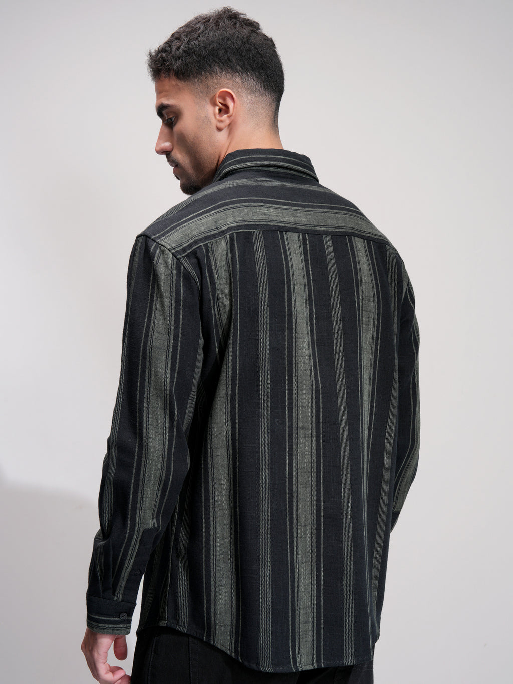 Highlander Men Black Striped Relaxed Fit Casual Shirt - Black - Image 3