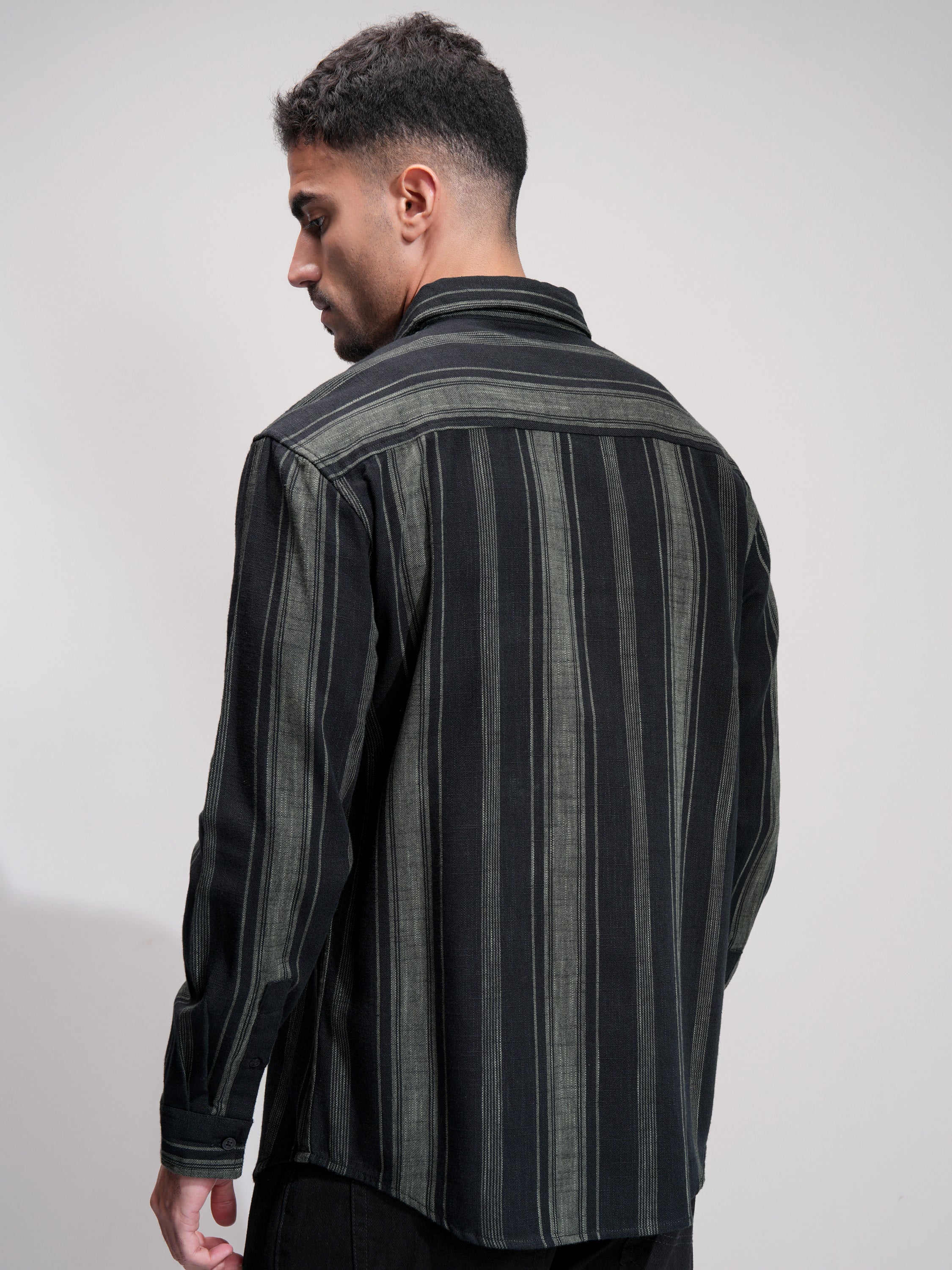 Highlander Men Black Striped Relaxed Fit Casual Shirt - Black - Image 3