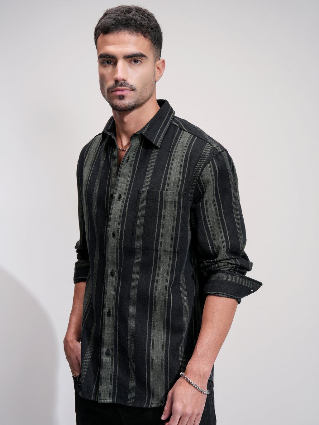 Highlander Men Black Striped Relaxed Fit Casual Shirt - Black - Image 4