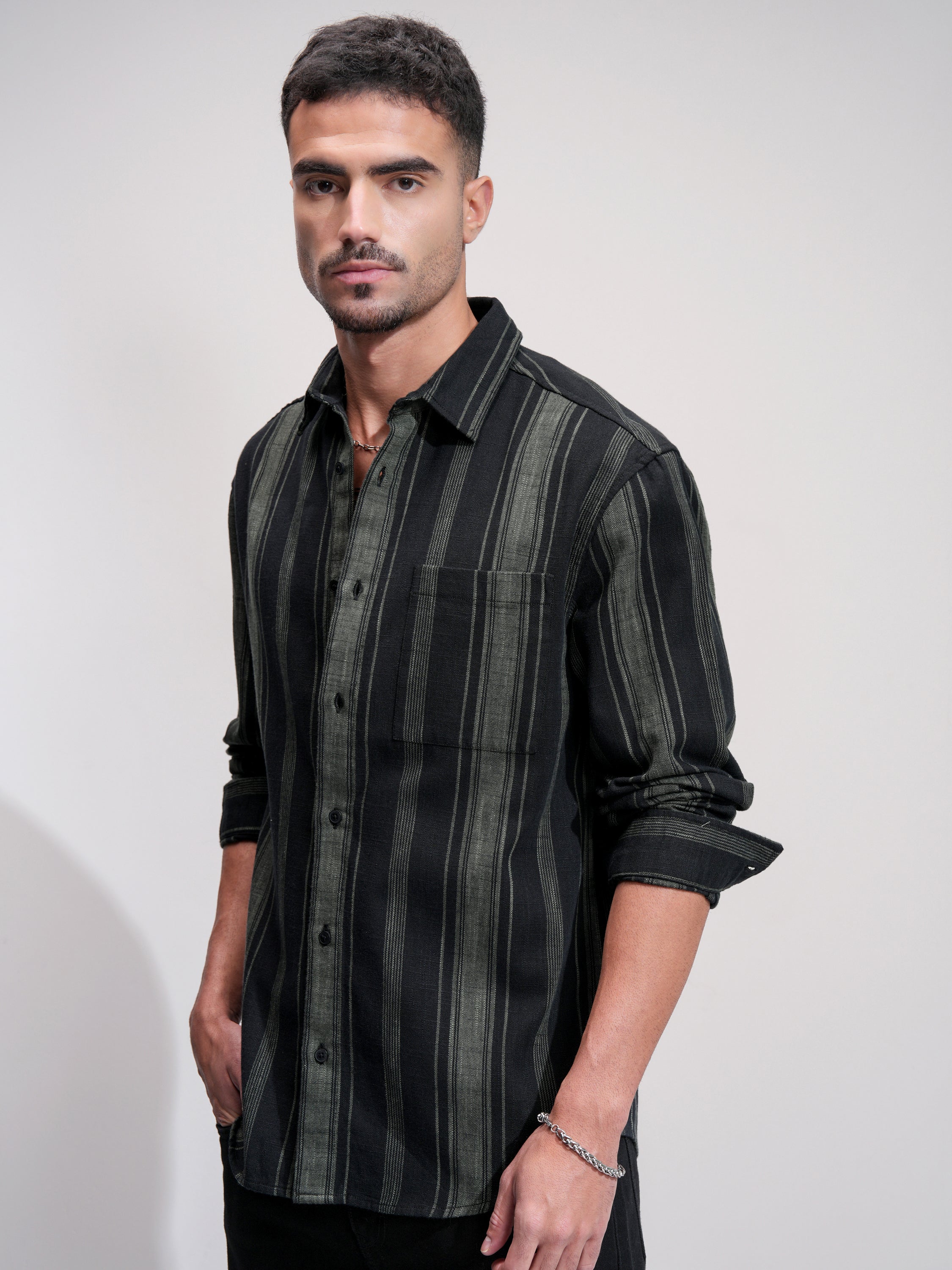 Highlander Men Black Striped Relaxed Fit Casual Shirt - Black - Image 4