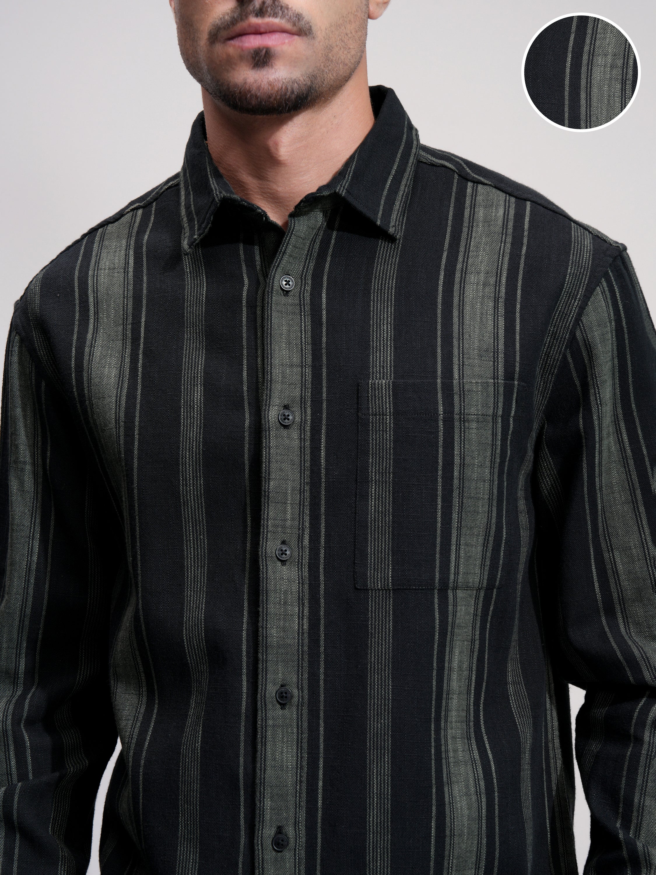Highlander Men Black Striped Relaxed Fit Casual Shirt - Black - Image 5
