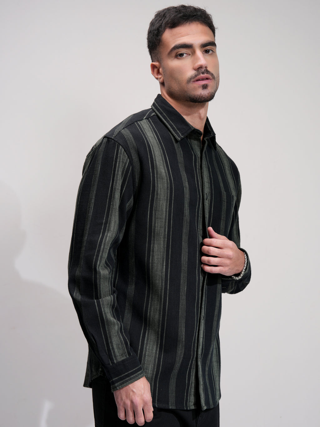 Highlander Men Black Striped Relaxed Fit Casual Shirt - Black - Image 6