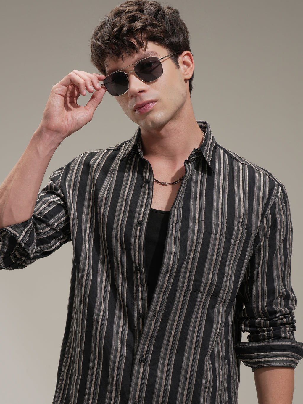 Highlander Men Black Striped Relaxed Fit Casual Shirt - Black - Image 1