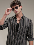 Highlander Men Black Striped Relaxed Fit Casual Shirt - Black - Image 1