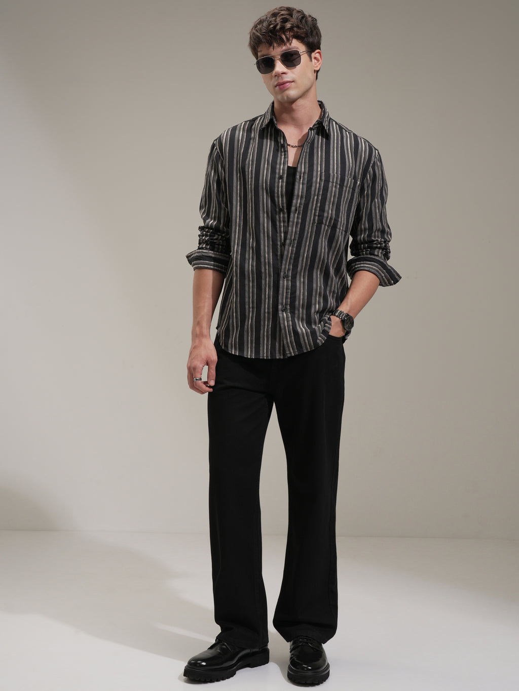 Highlander Men Black Striped Relaxed Fit Casual Shirt - Black - Image 2