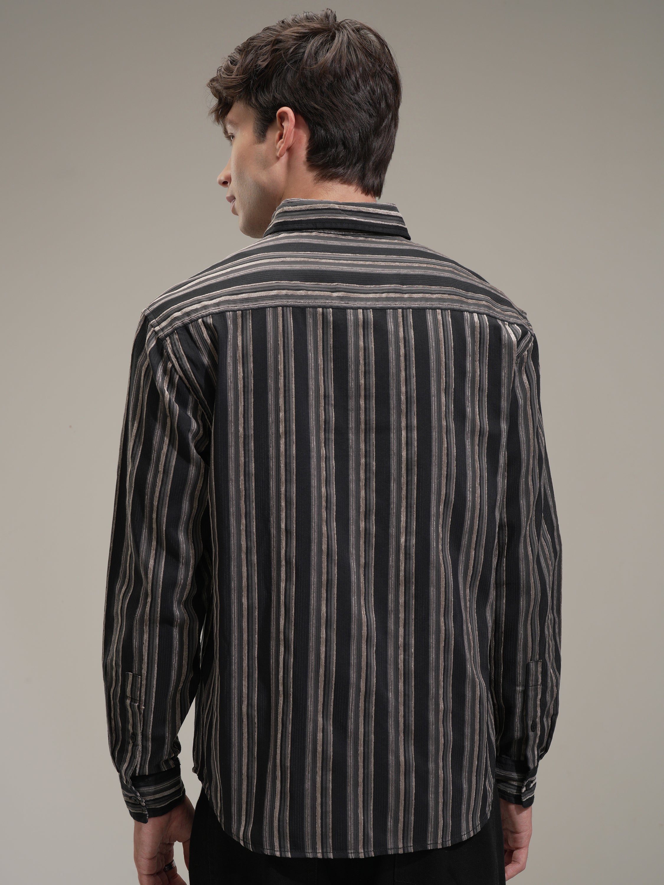 Highlander Men Black Striped Relaxed Fit Casual Shirt - Black - Image 3