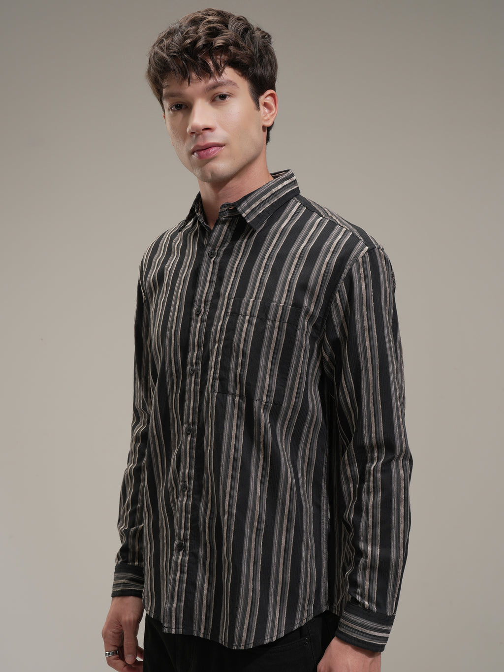 Highlander Men Black Striped Relaxed Fit Casual Shirt - Black - Image 4