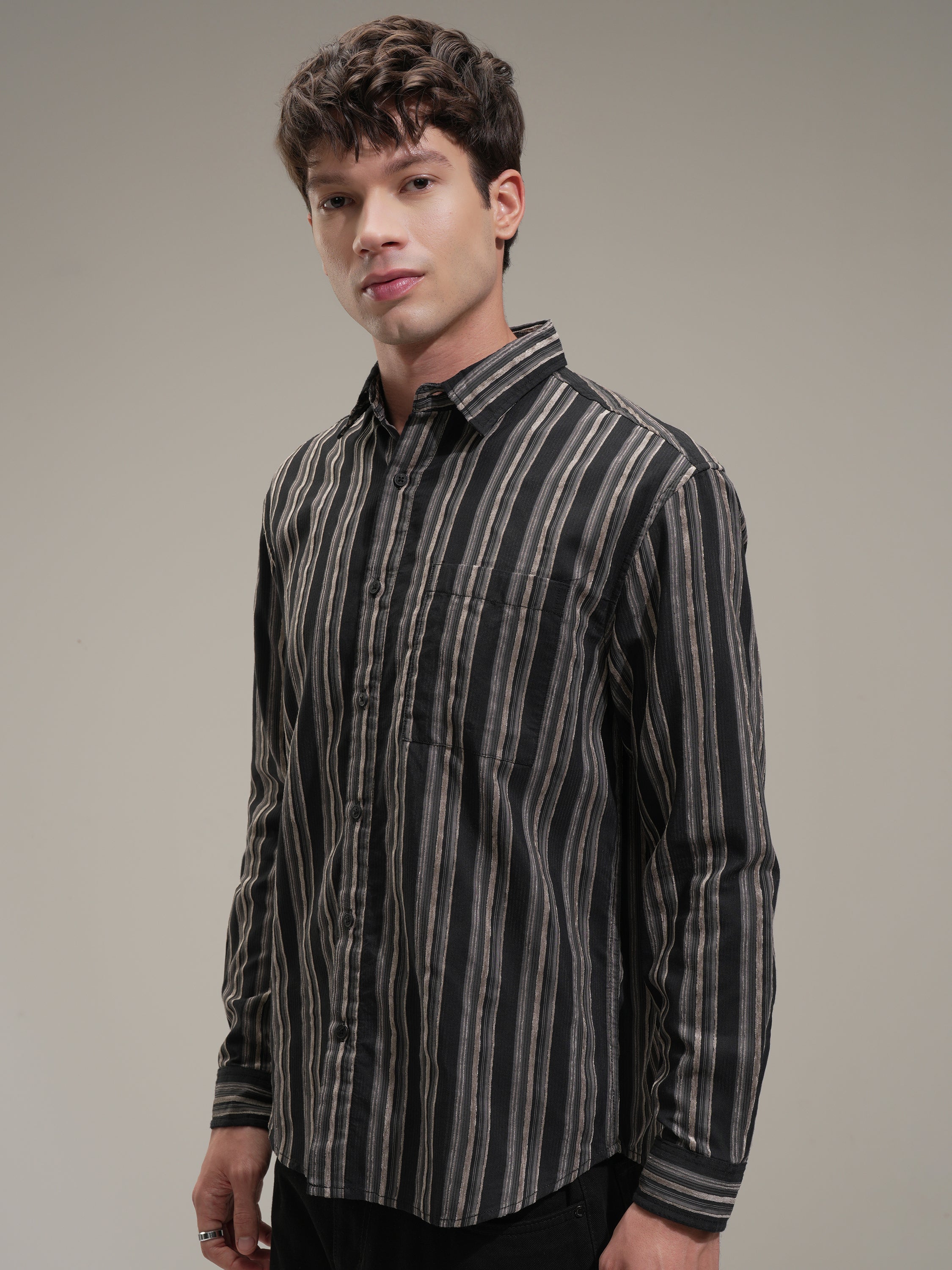 Highlander Men Black Striped Relaxed Fit Casual Shirt - Black - Image 4