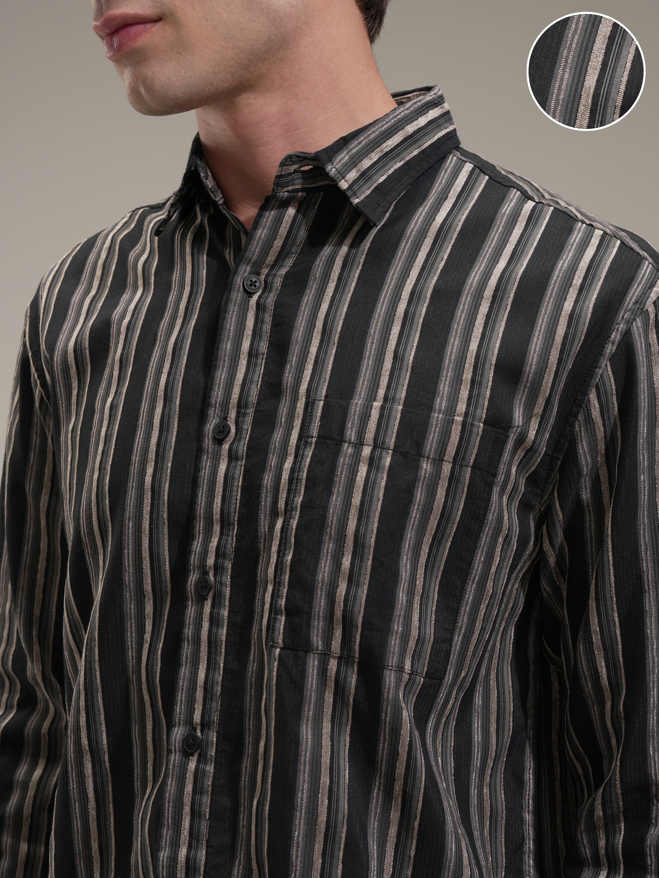 Highlander Men Black Striped Relaxed Fit Casual Shirt - Black - Image 5