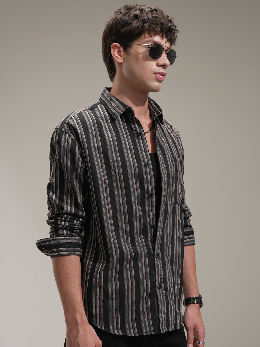 Highlander Men Black Striped Relaxed Fit Casual Shirt - Black - Image 6
