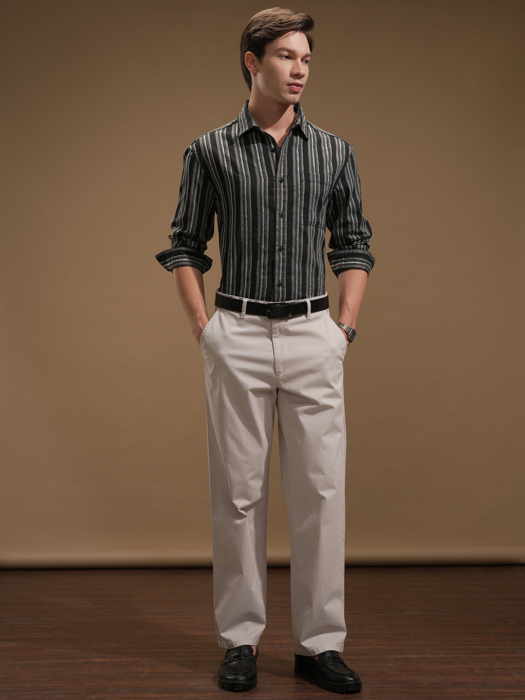 Highlander Men Black Striped Relaxed Fit Casual Shirt - Black - Image 2