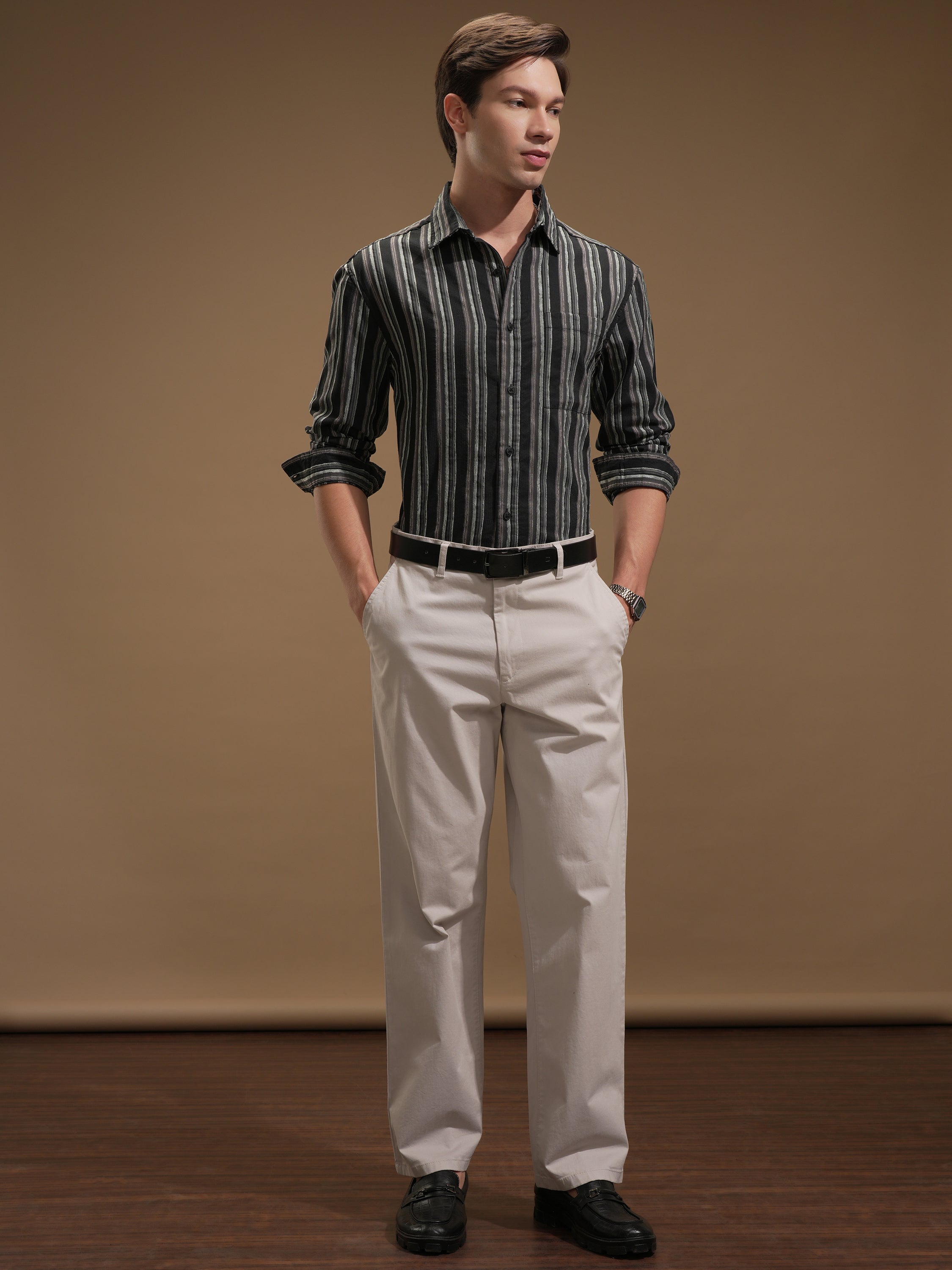 Highlander Men Black Striped Relaxed Fit Casual Shirt - Black - Image 2