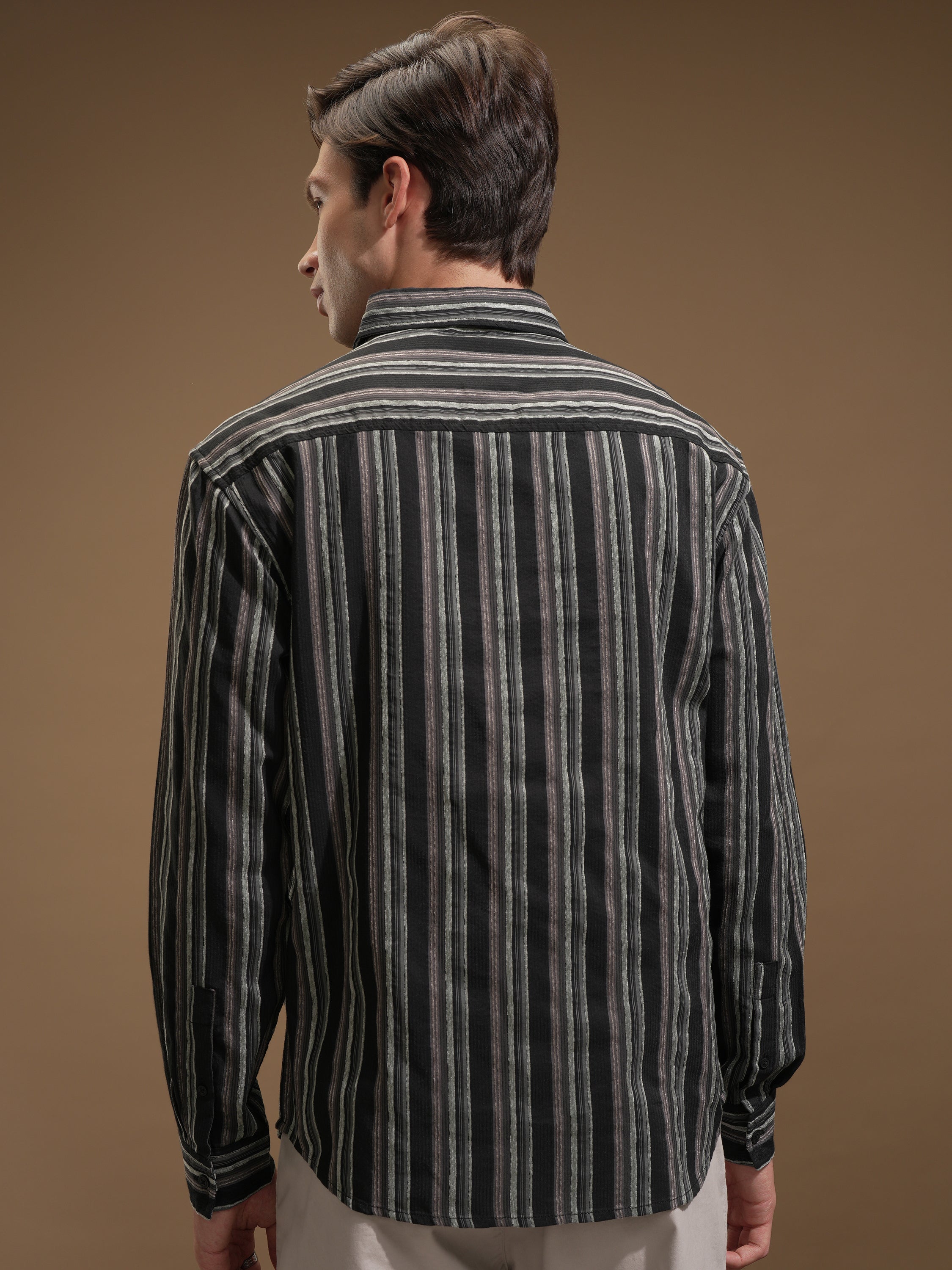 Highlander Men Black Striped Relaxed Fit Casual Shirt - Black - Image 3
