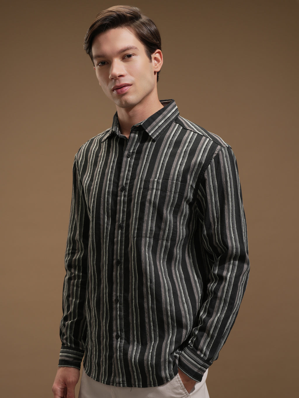 Highlander Men Black Striped Relaxed Fit Casual Shirt - Black - Image 4