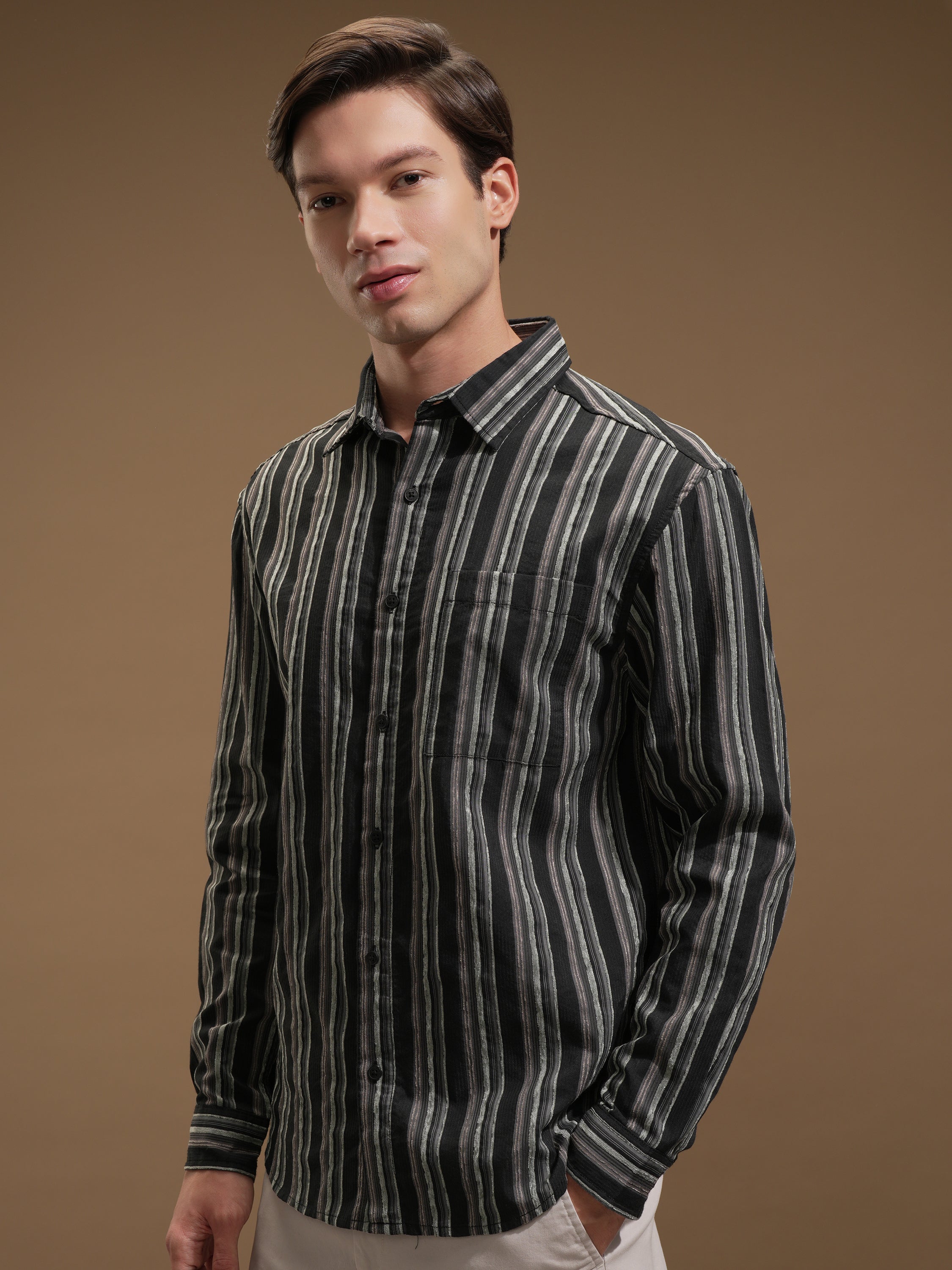 Highlander Men Black Striped Relaxed Fit Casual Shirt - Black - Image 4
