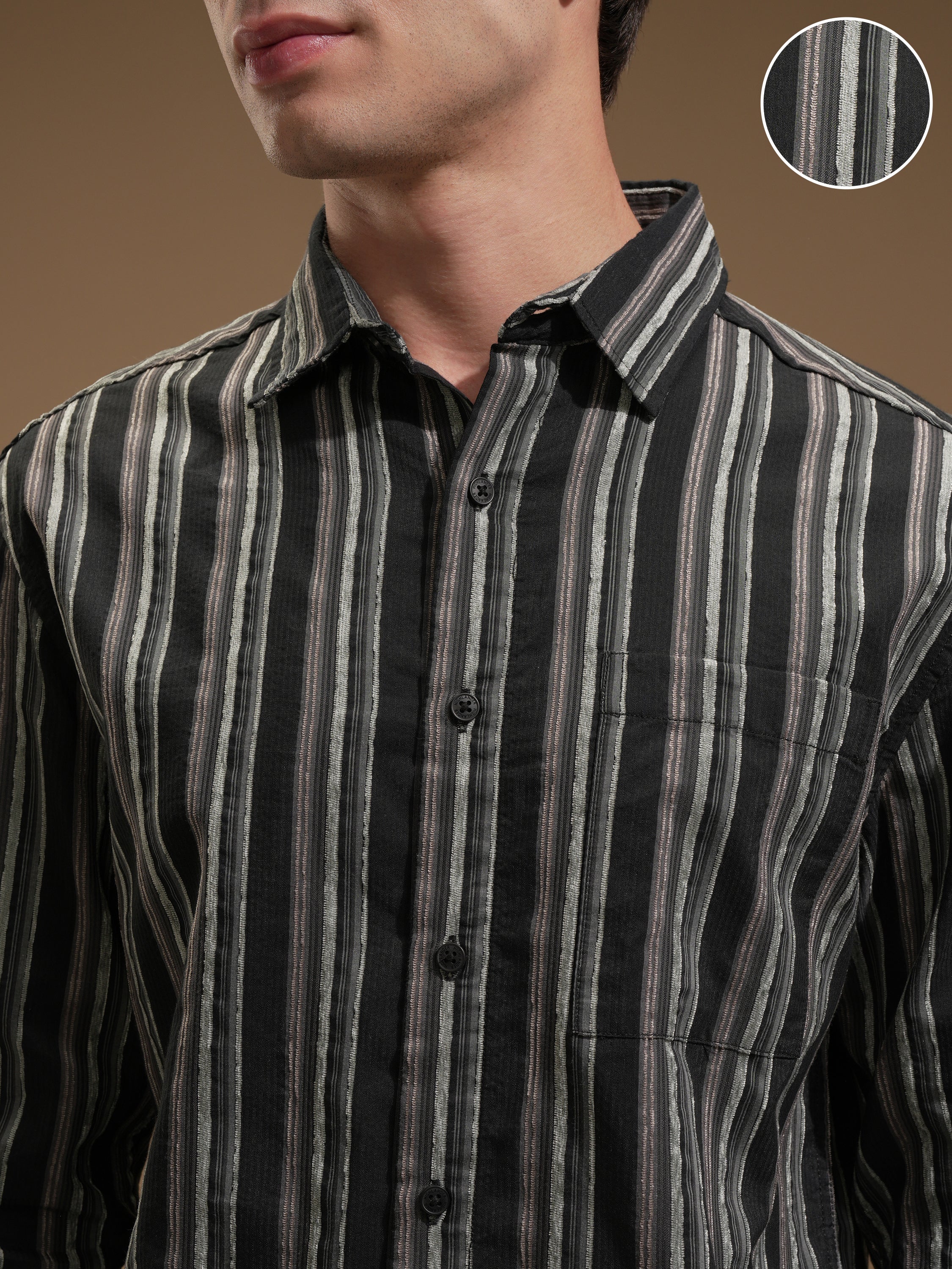 Highlander Men Black Striped Relaxed Fit Casual Shirt - Black - Image 5