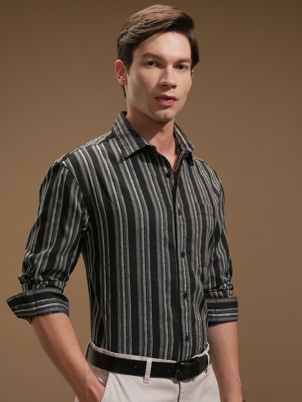 Highlander Men Black Striped Relaxed Fit Casual Shirt - Black - Image 6