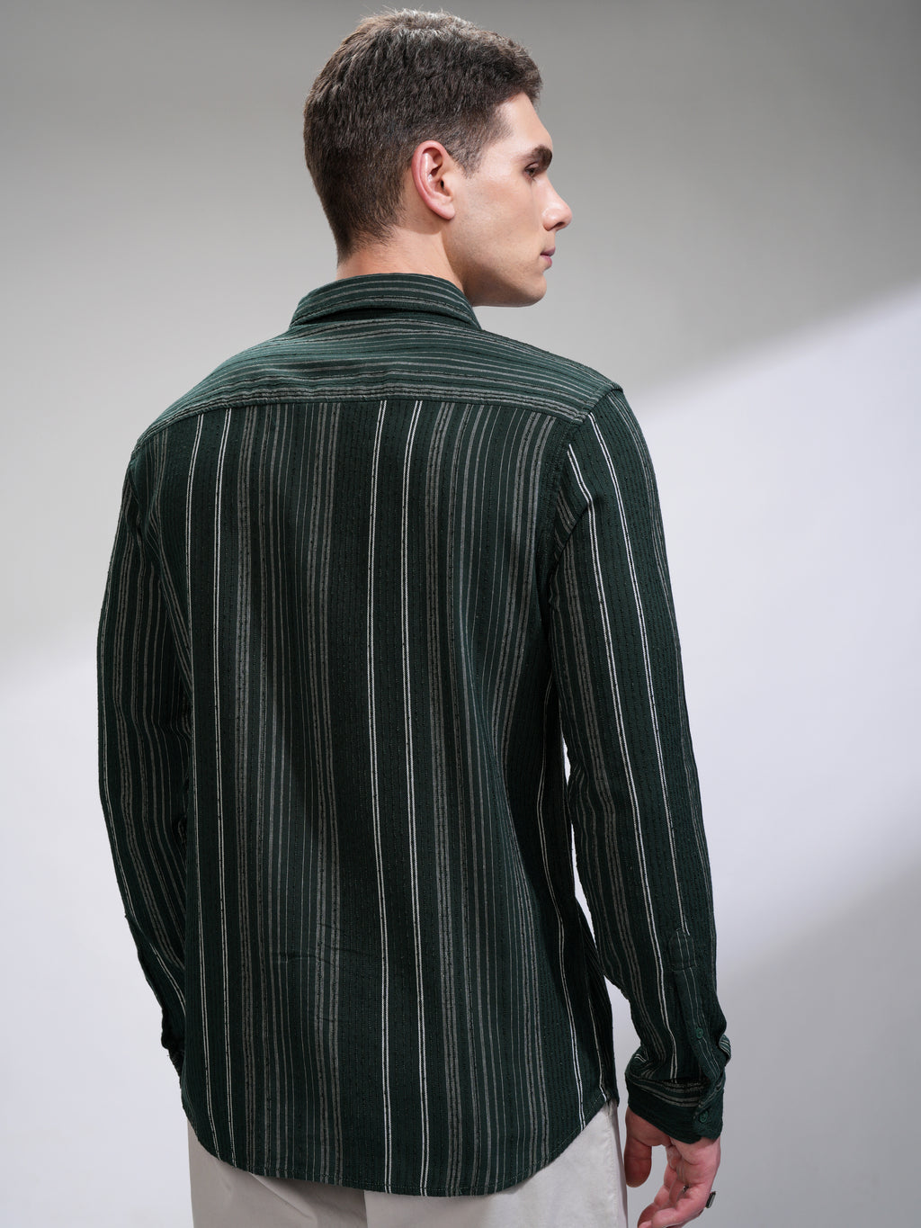 Highlander Men Green Self Design Slim Fit Casual Shirt - Green - Image 3
