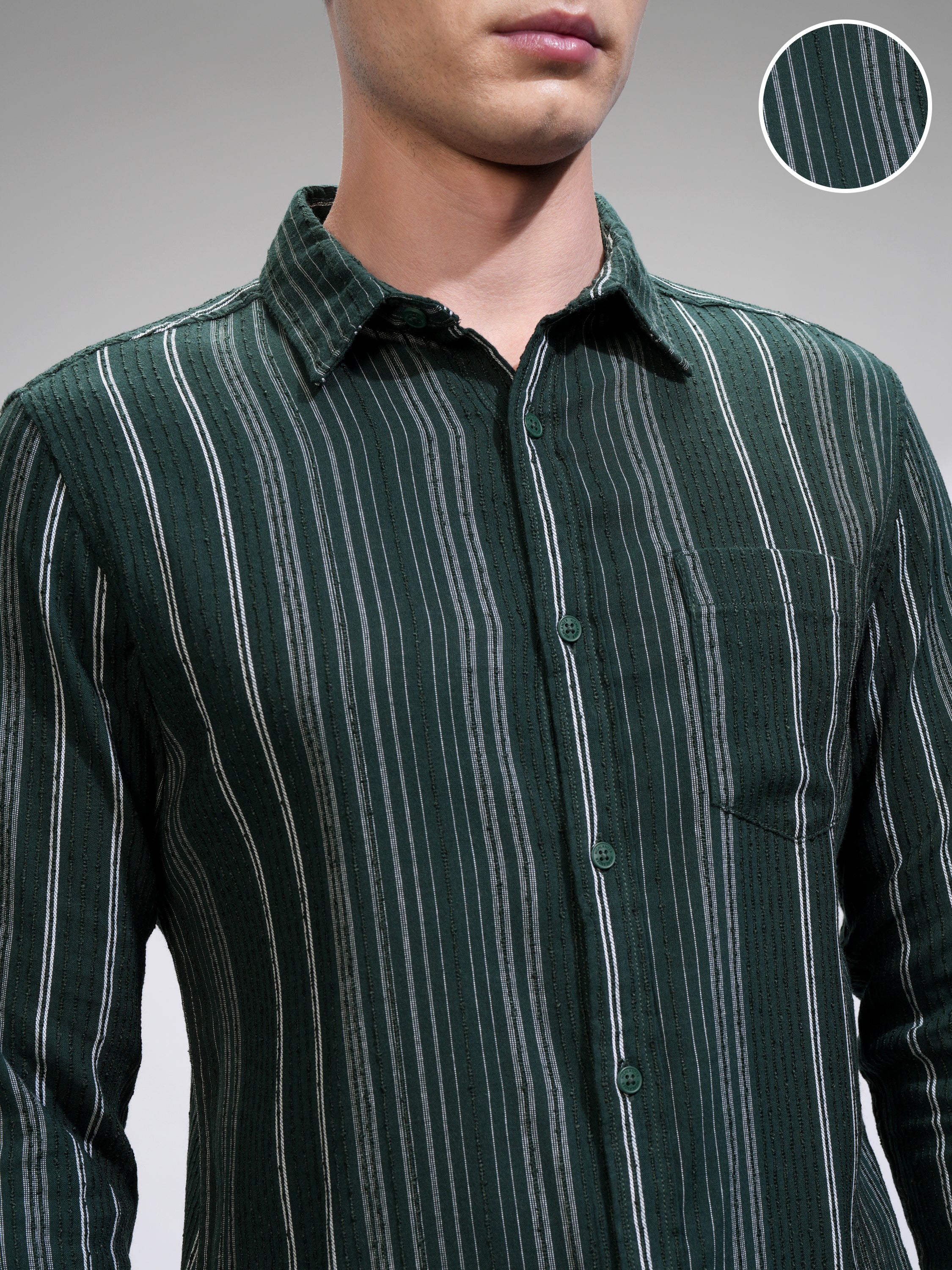 Highlander Men Green Self Design Slim Fit Casual Shirt - Green - Image 5