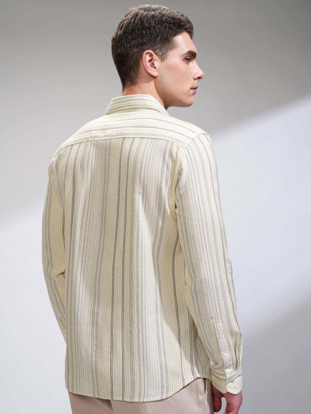 Highlander Men Off White Striped Slim Fit Casual Shirt - Off White - Image 3