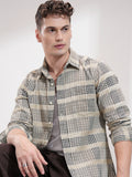 Highlander Men Beige Checked Slim Fit Casual Shirt - Beige - Image 1