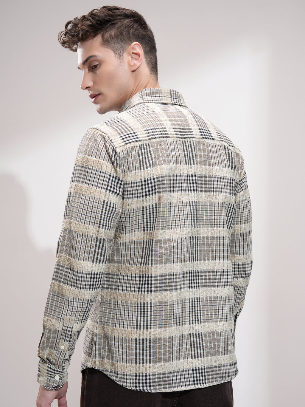 Highlander Men Beige Checked Slim Fit Casual Shirt - Beige - Image 3