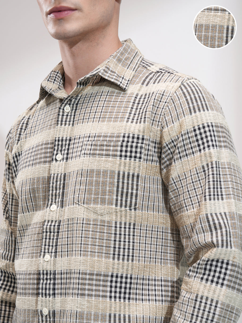 Highlander Men Beige Checked Slim Fit Casual Shirt - Beige - Image 5