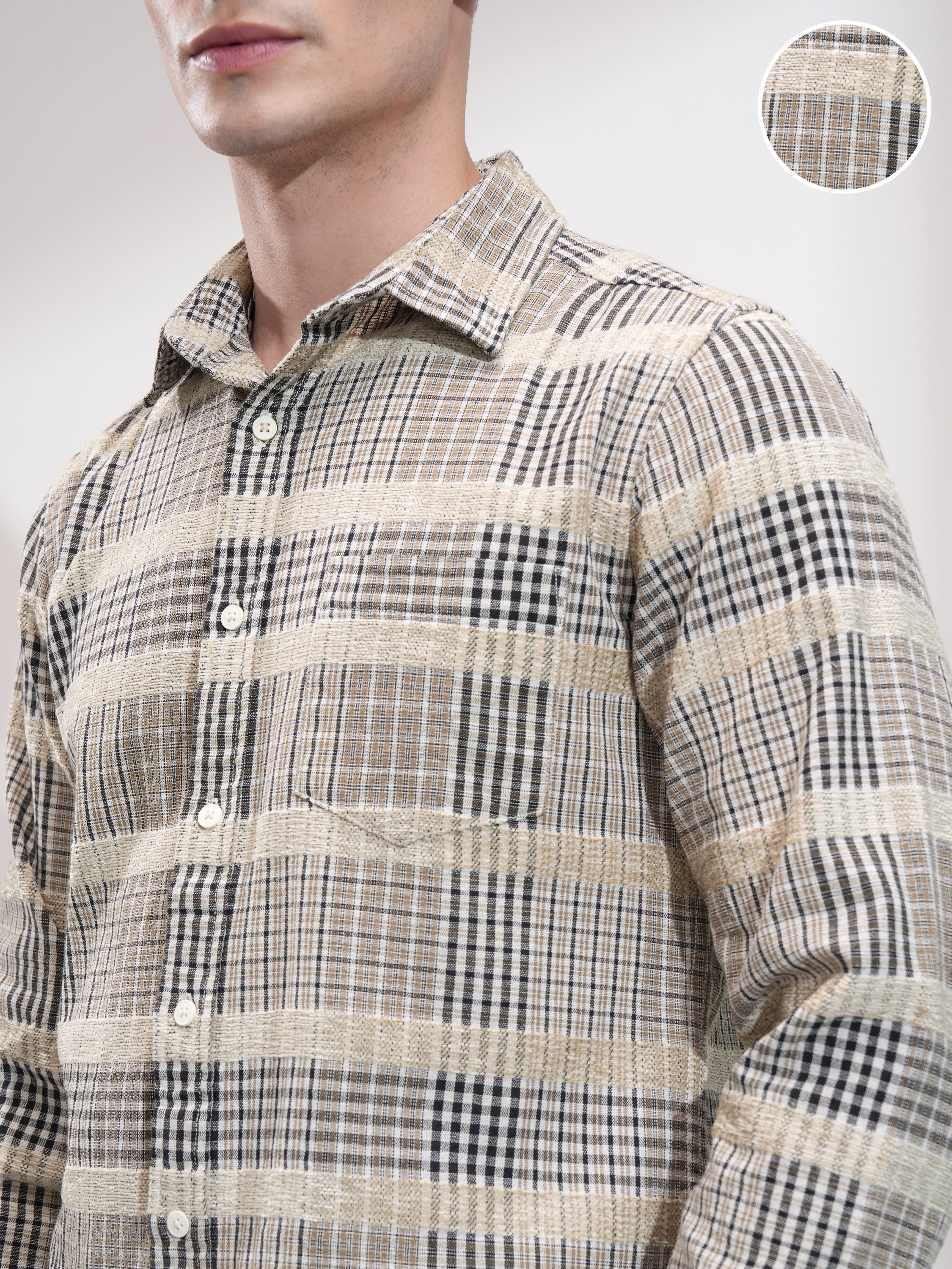 Highlander Men Beige Checked Slim Fit Casual Shirt - Beige - Image 5