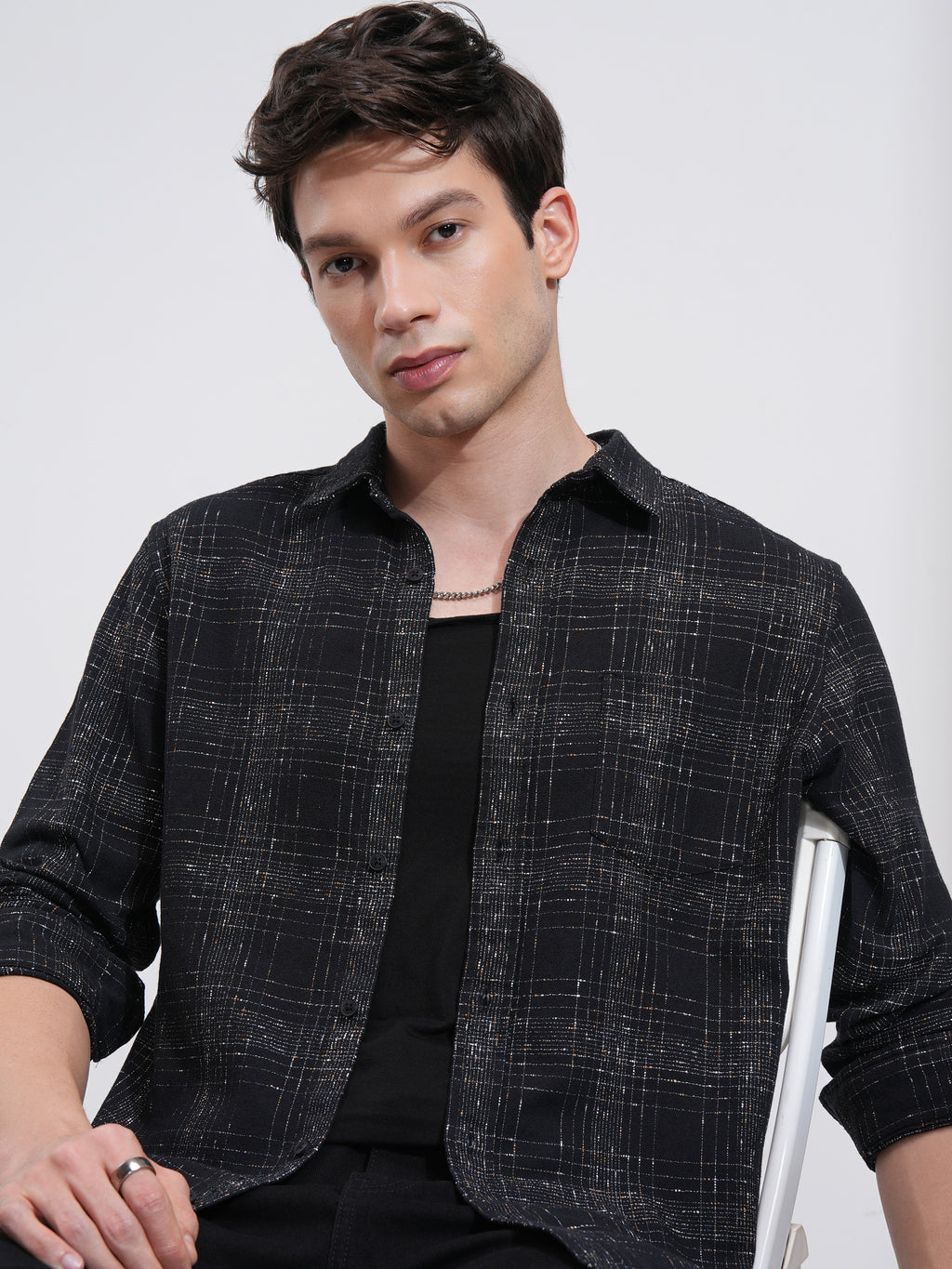 Highlander Men Black Checked Slim Fit Casual Shirt - Black - Image 1